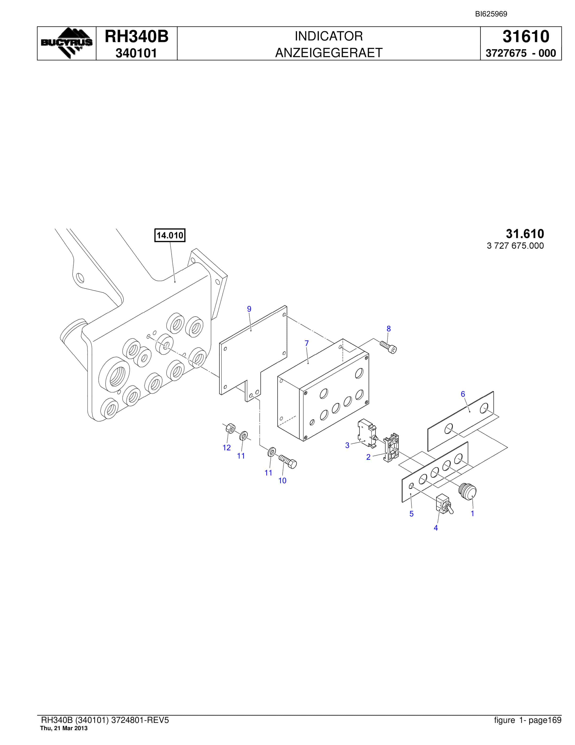 Bucyrus RH340B Hydraulic Excavator Parts Catalog BI625969-5