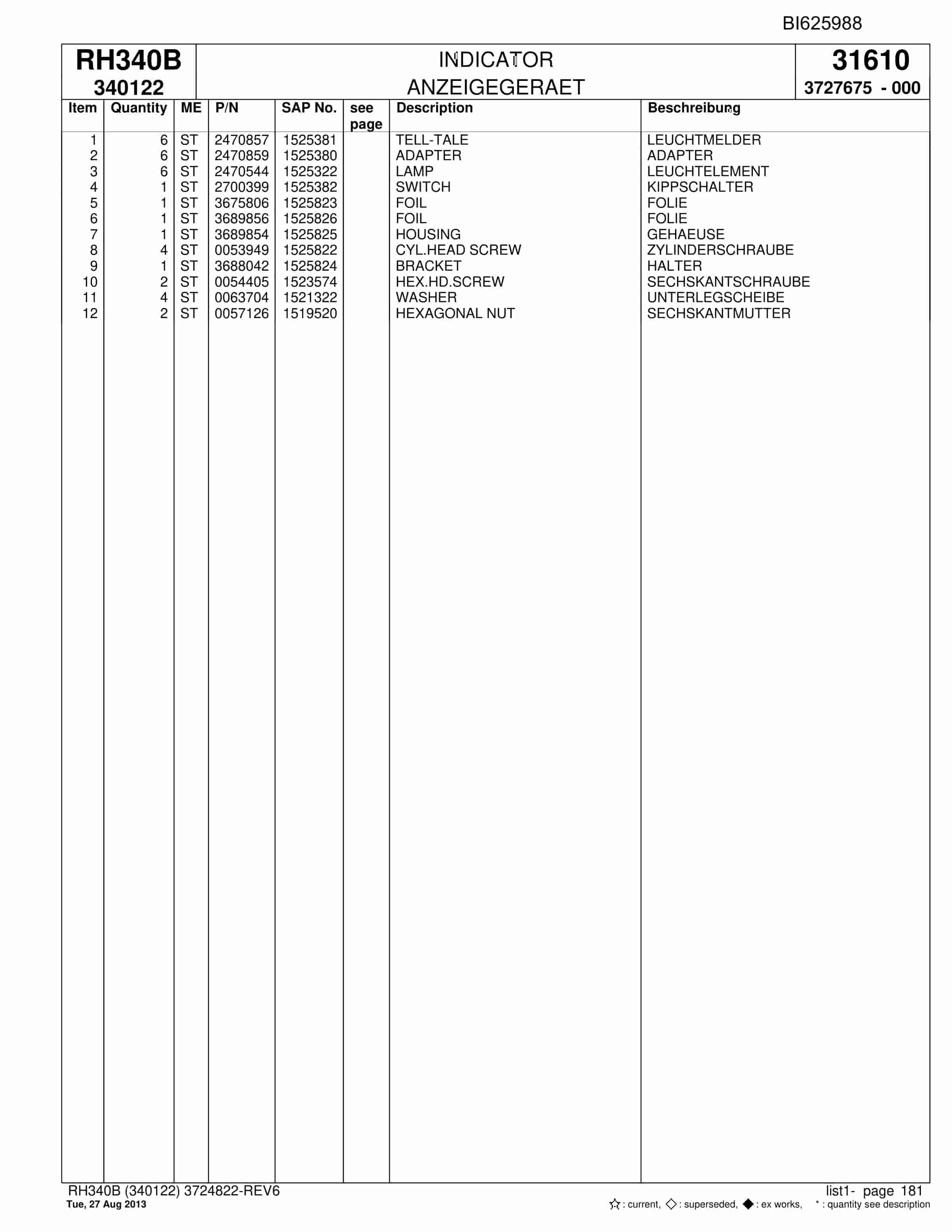 Bucyrus RH340B Hydraulic Excavator Parts Catalog BI625988-5