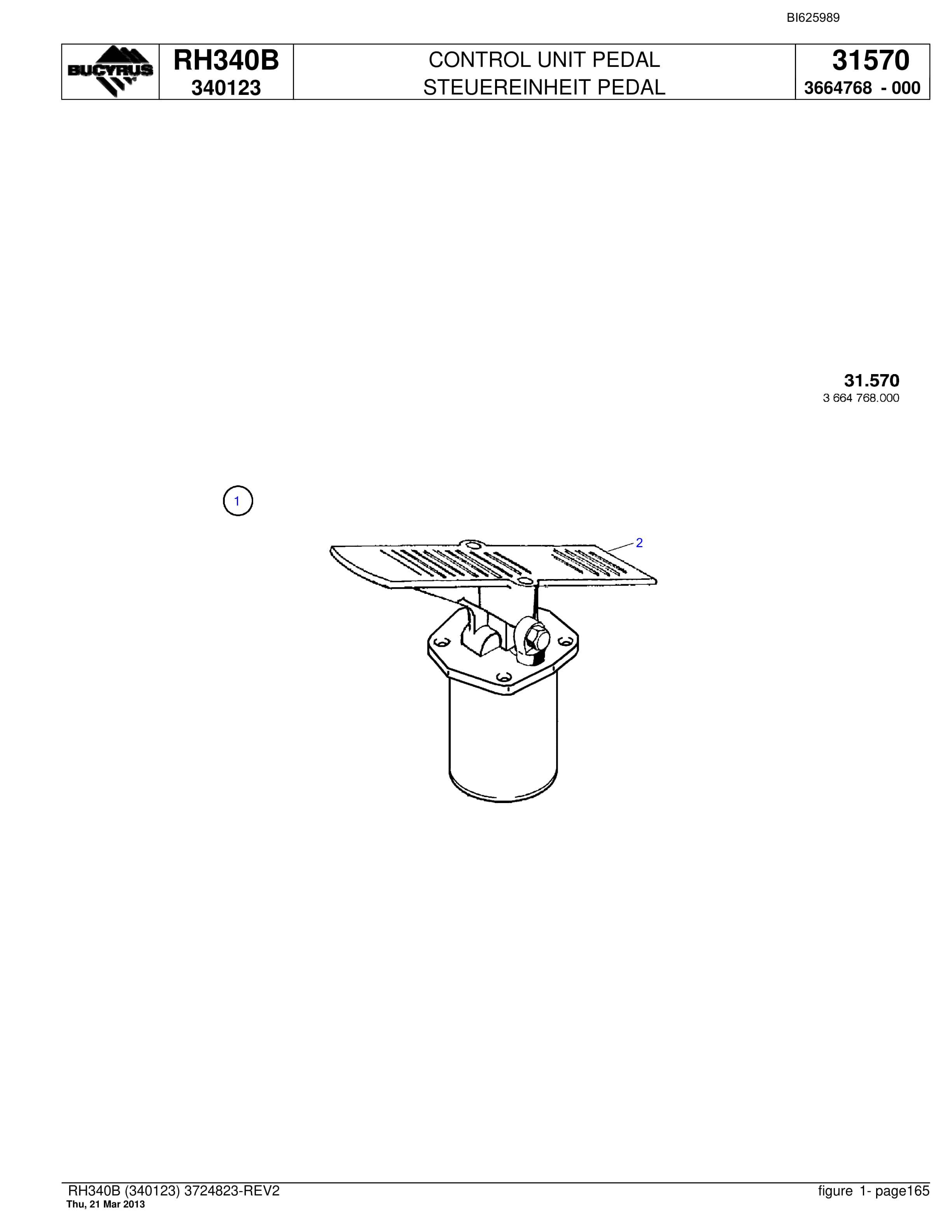 Bucyrus RH340B Hydraulic Excavator Parts Catalog BI625989-5