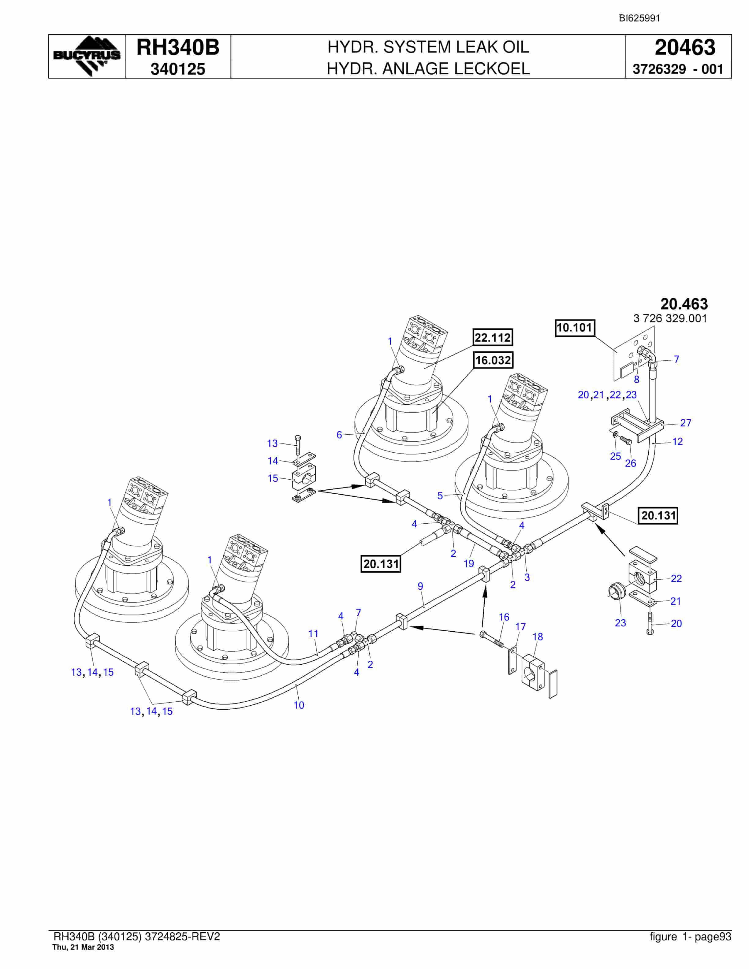 Bucyrus RH340B Hydraulic Excavator Parts Catalog BI625991-2