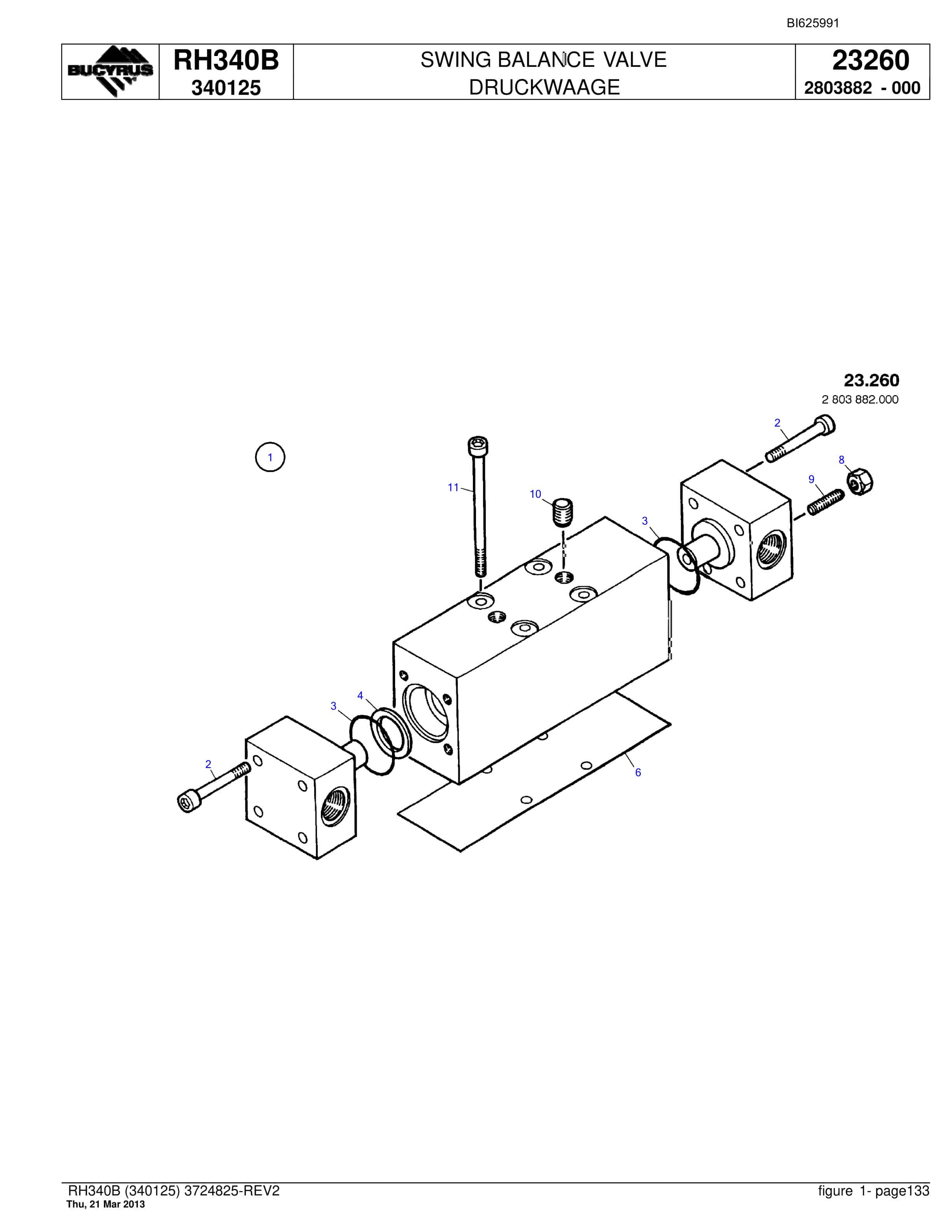 Bucyrus RH340B Hydraulic Excavator Parts Catalog BI625991-3