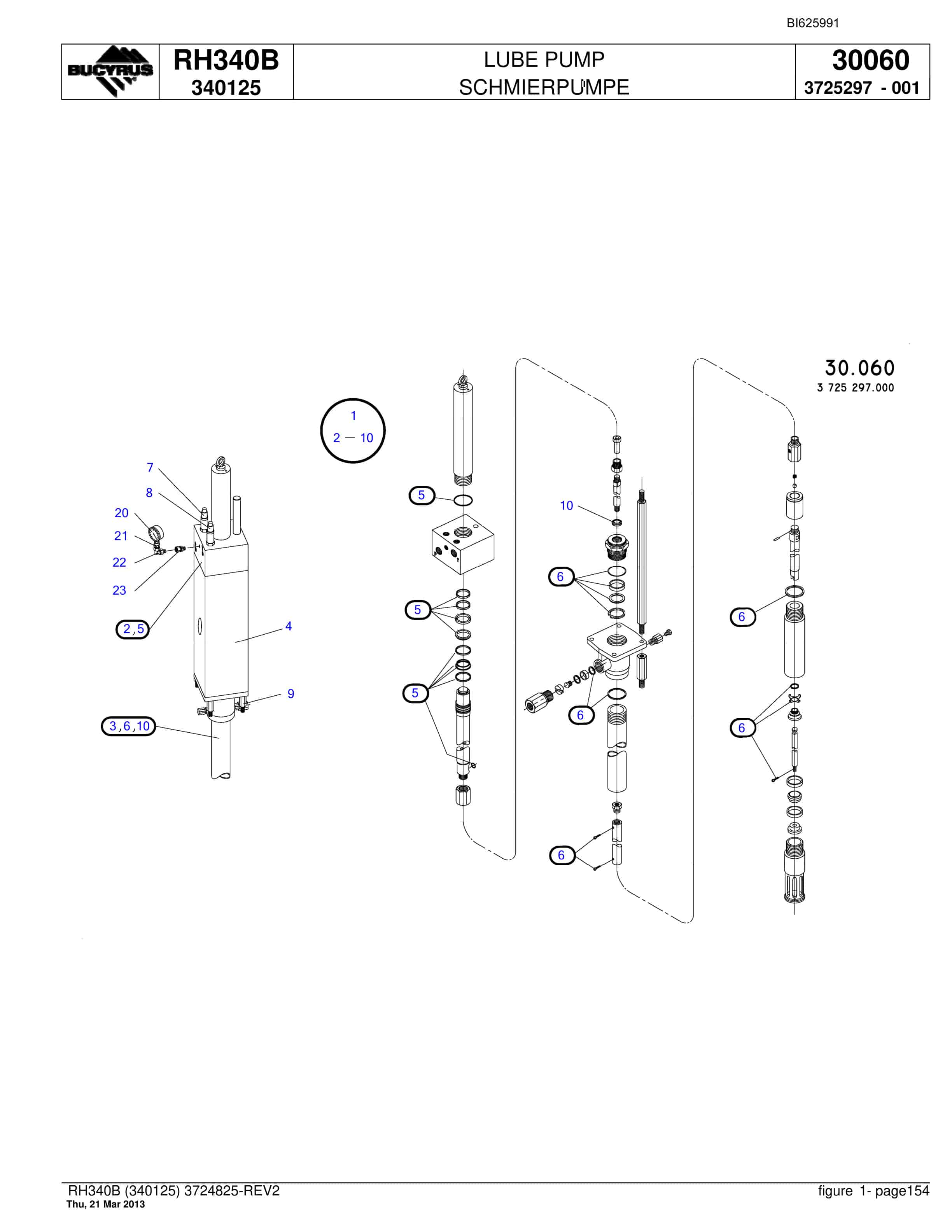 Bucyrus RH340B Hydraulic Excavator Parts Catalog BI625991-4
