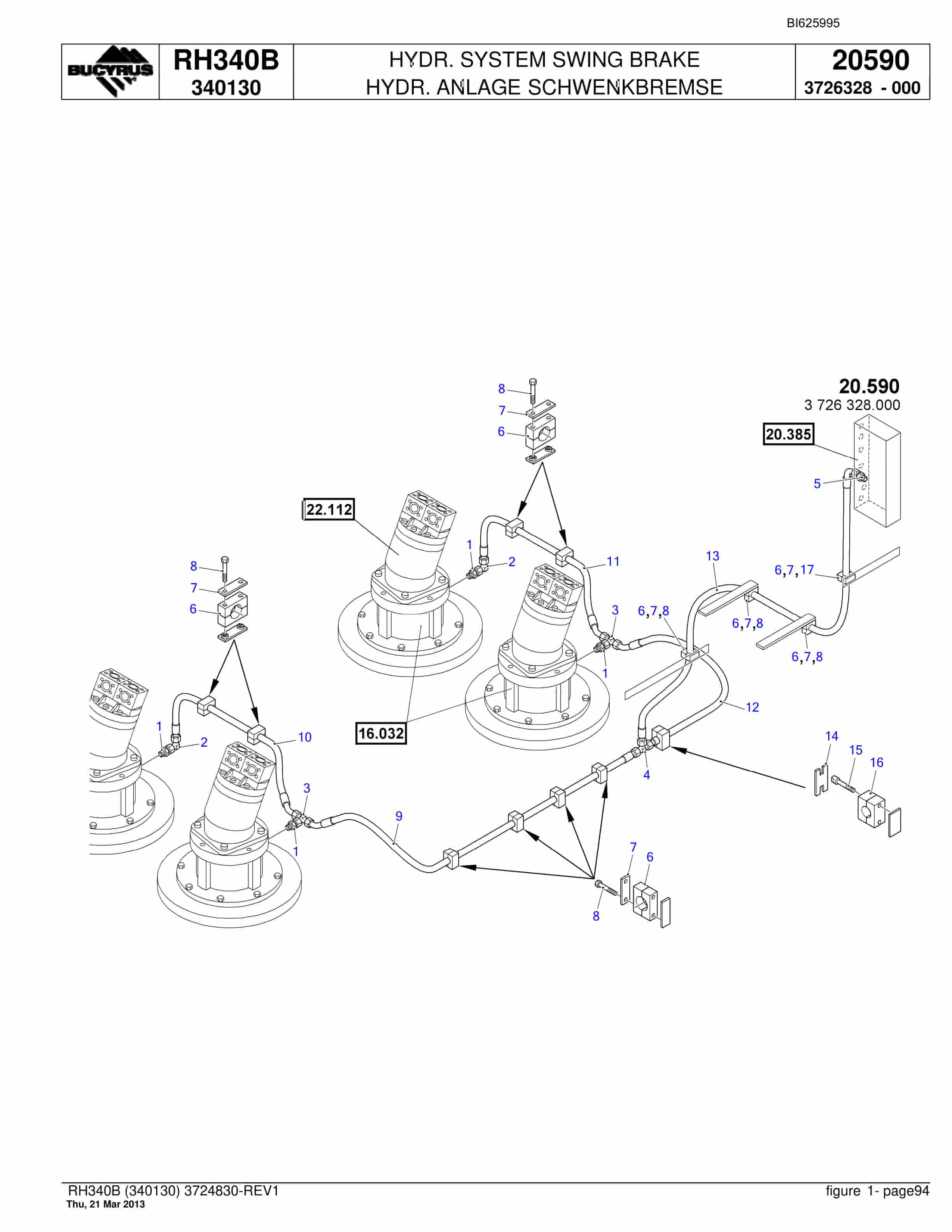 Bucyrus RH340B Hydraulic Excavator Parts Catalog BI625995-2
