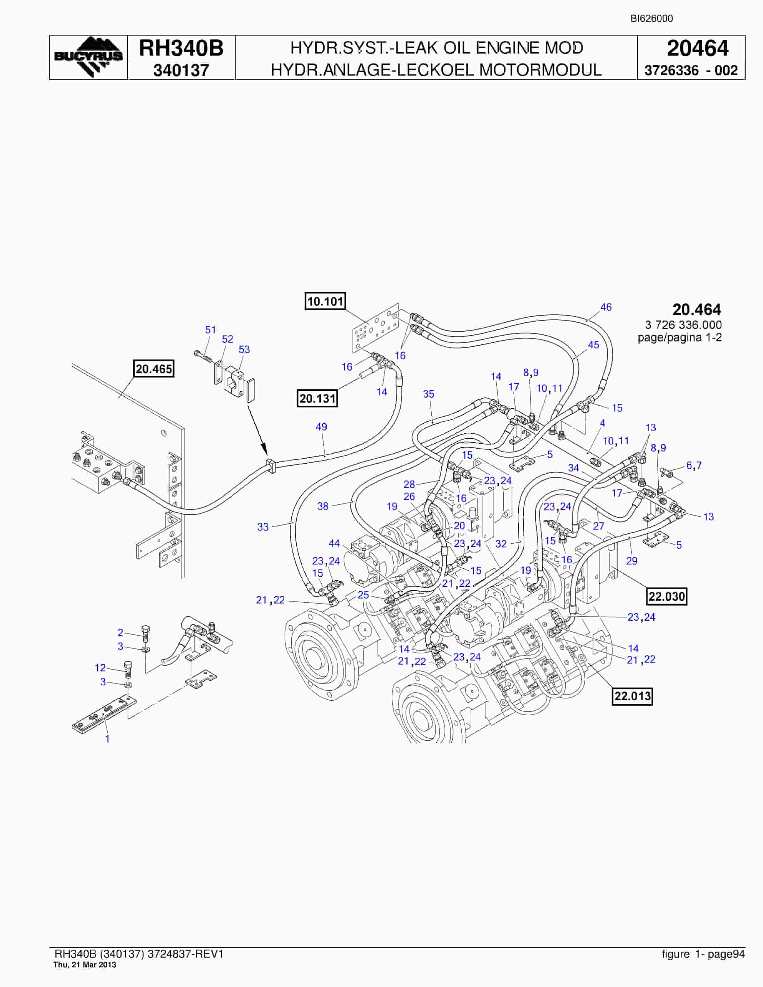 Bucyrus RH340B Hydraulic Excavator Parts Catalog BI626000-2