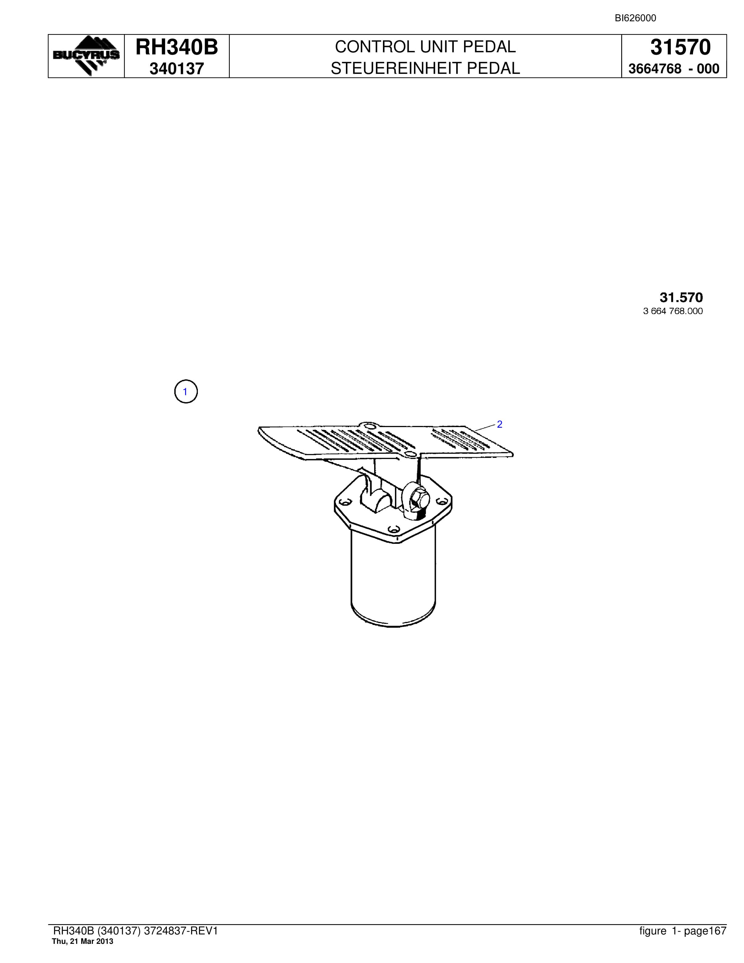 Bucyrus RH340B Hydraulic Excavator Parts Catalog BI626000-5