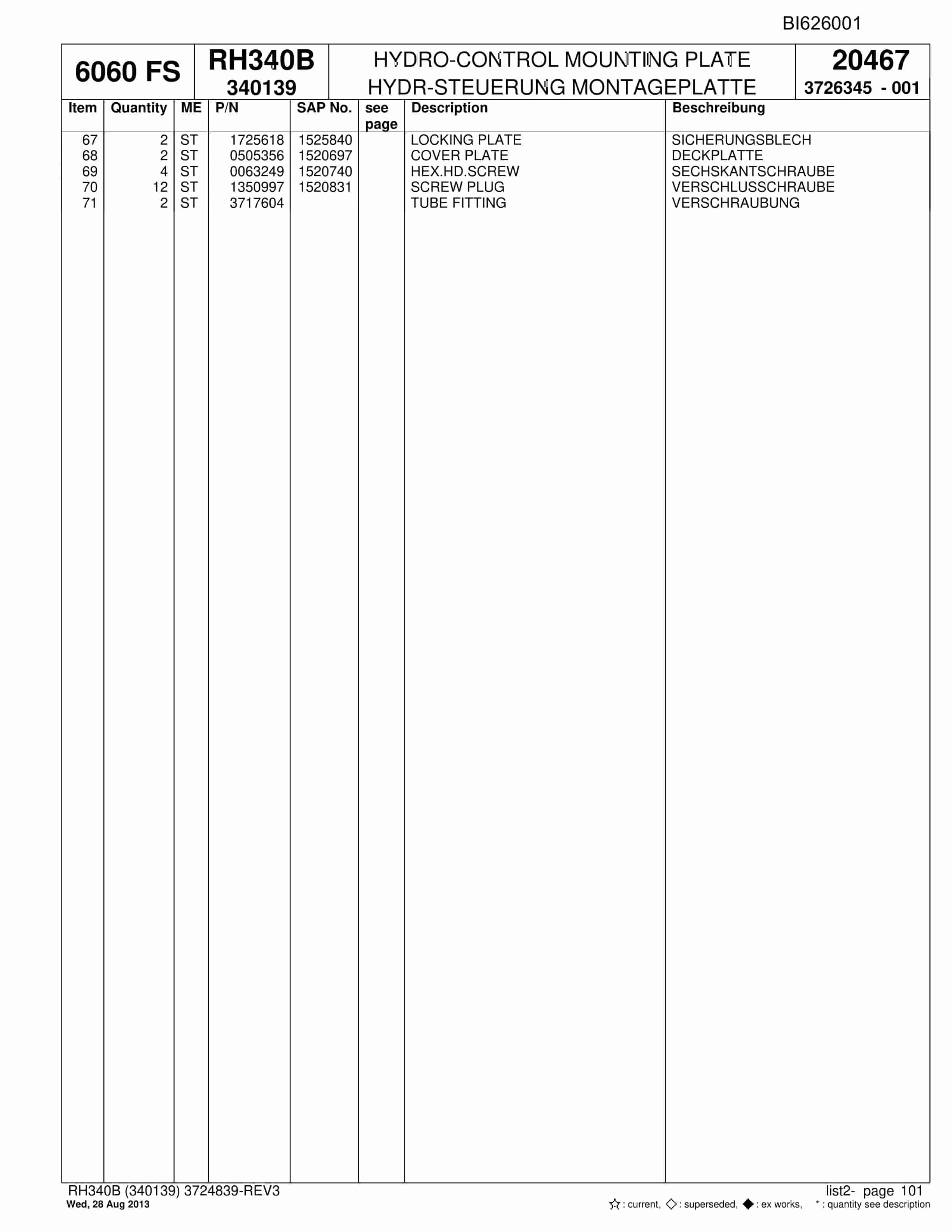 Bucyrus RH340B Hydraulic Excavator Parts Catalog BI626001-2