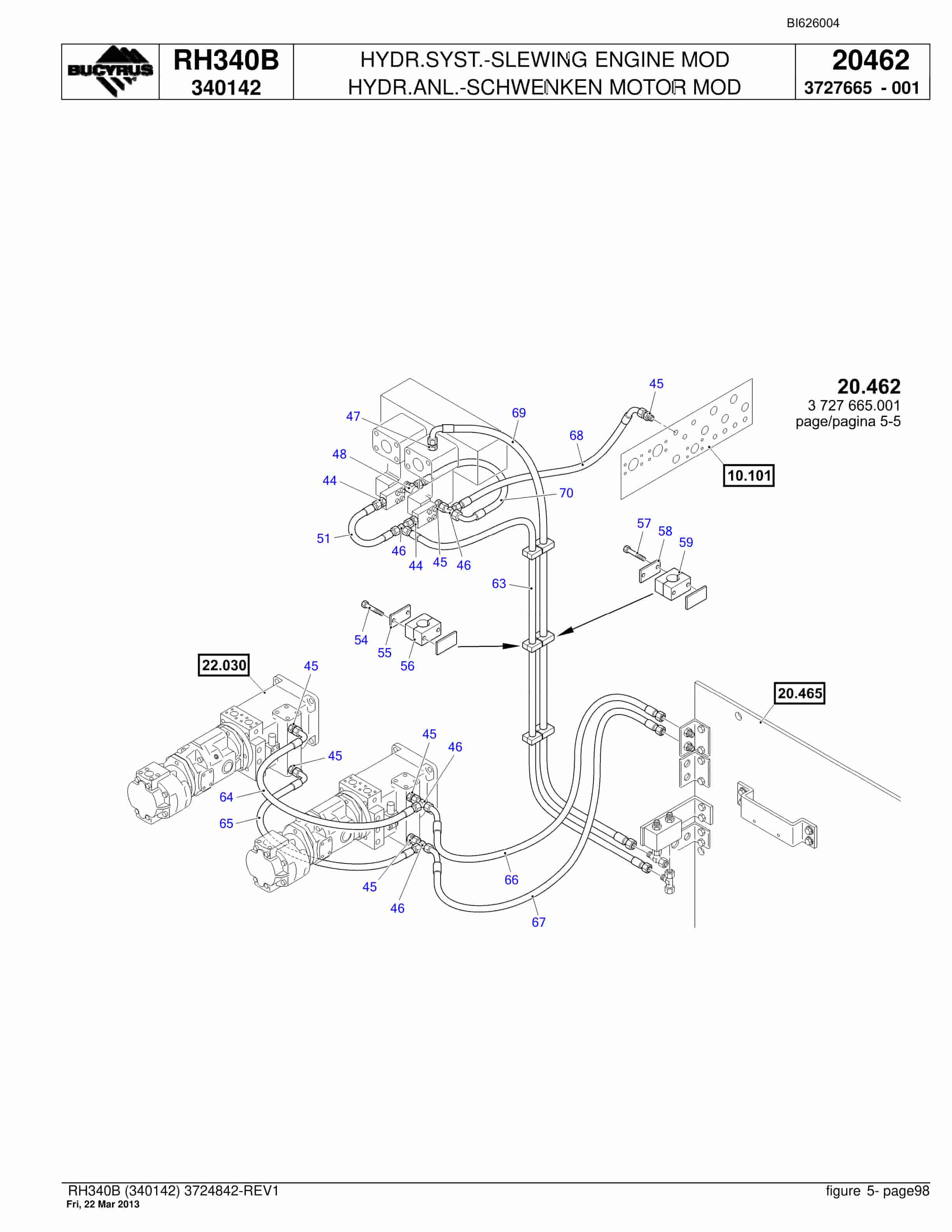 Bucyrus RH340B Hydraulic Excavator Parts Catalog BI626004-2