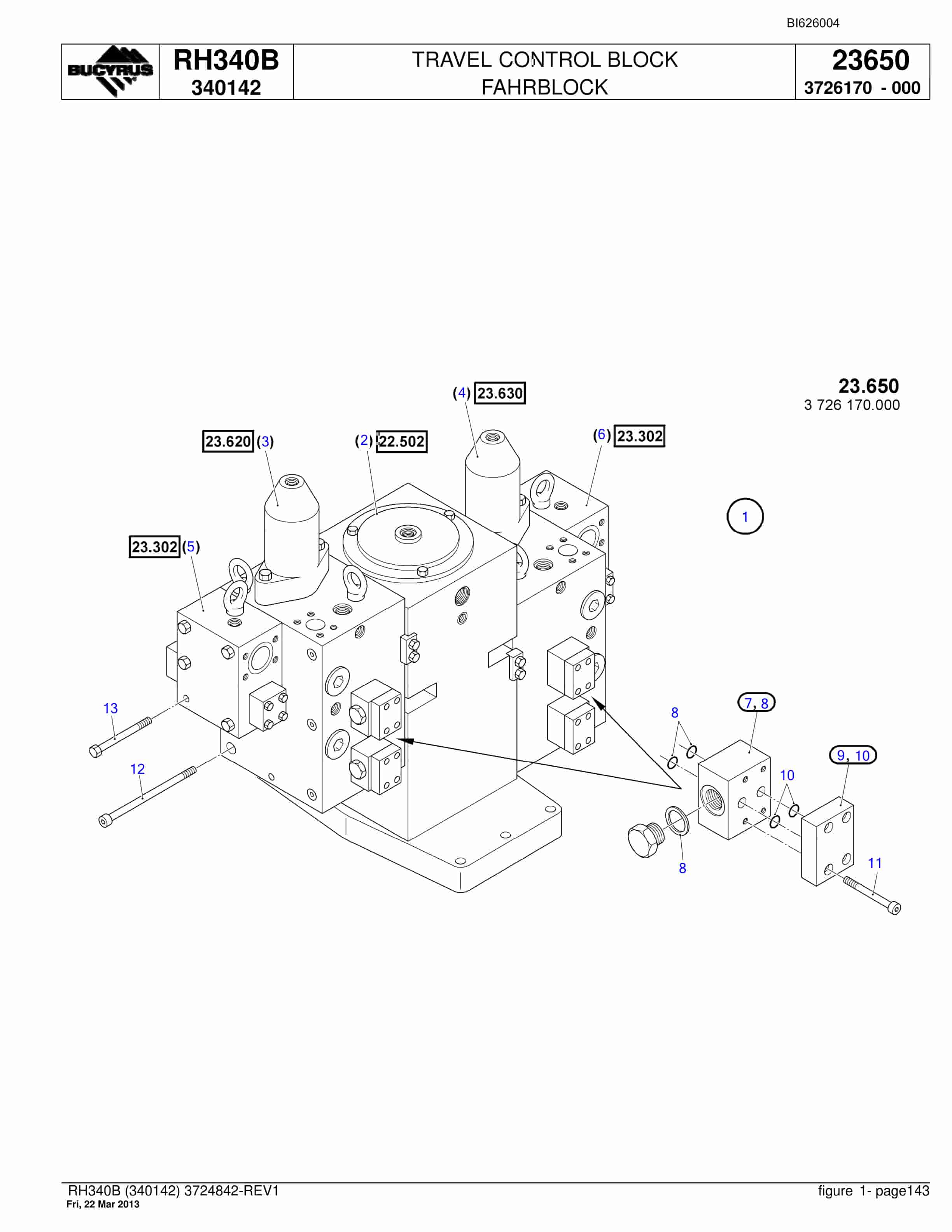 Bucyrus RH340B Hydraulic Excavator Parts Catalog BI626004-3