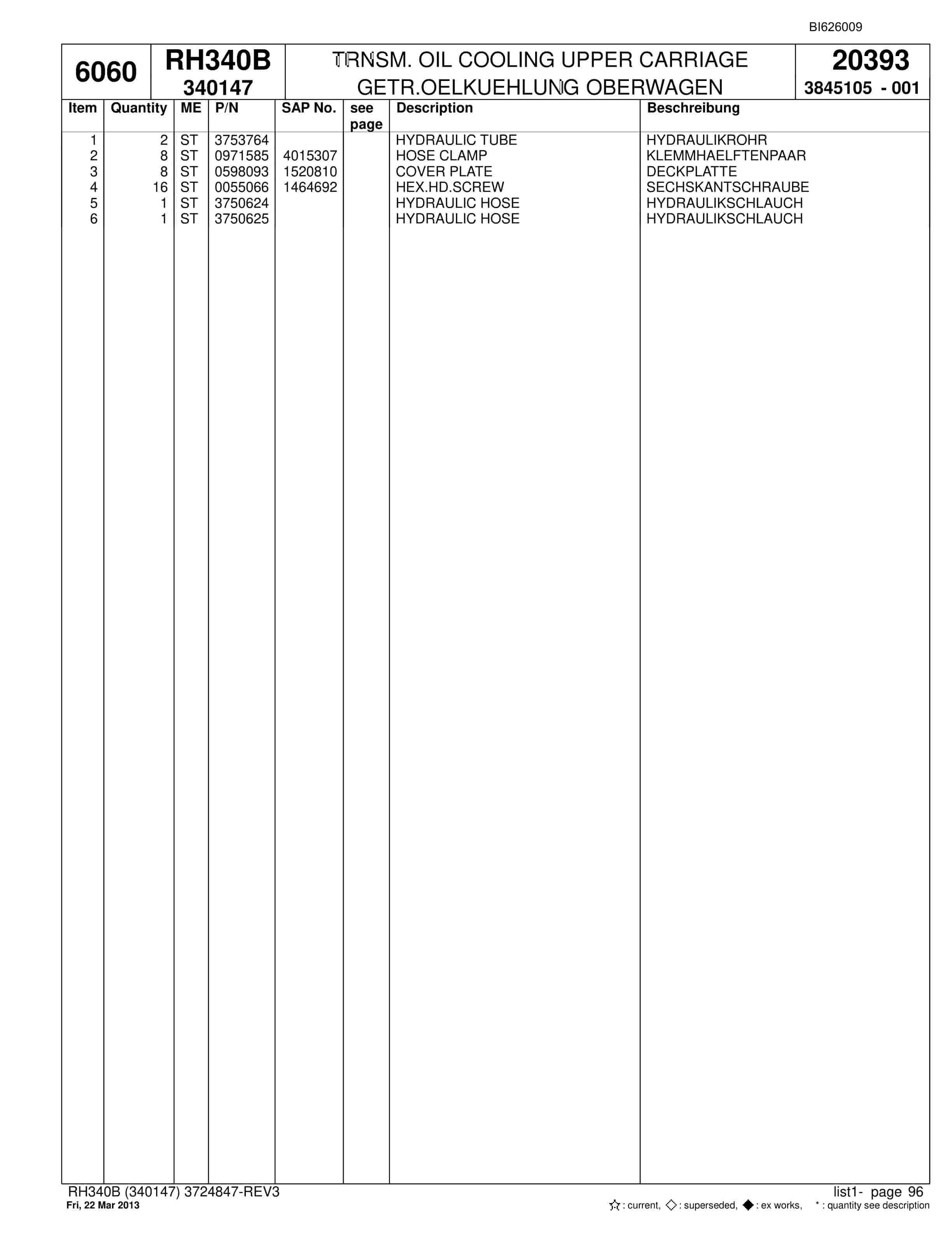 Bucyrus RH340B Hydraulic Excavator Parts Catalog BI626009-2