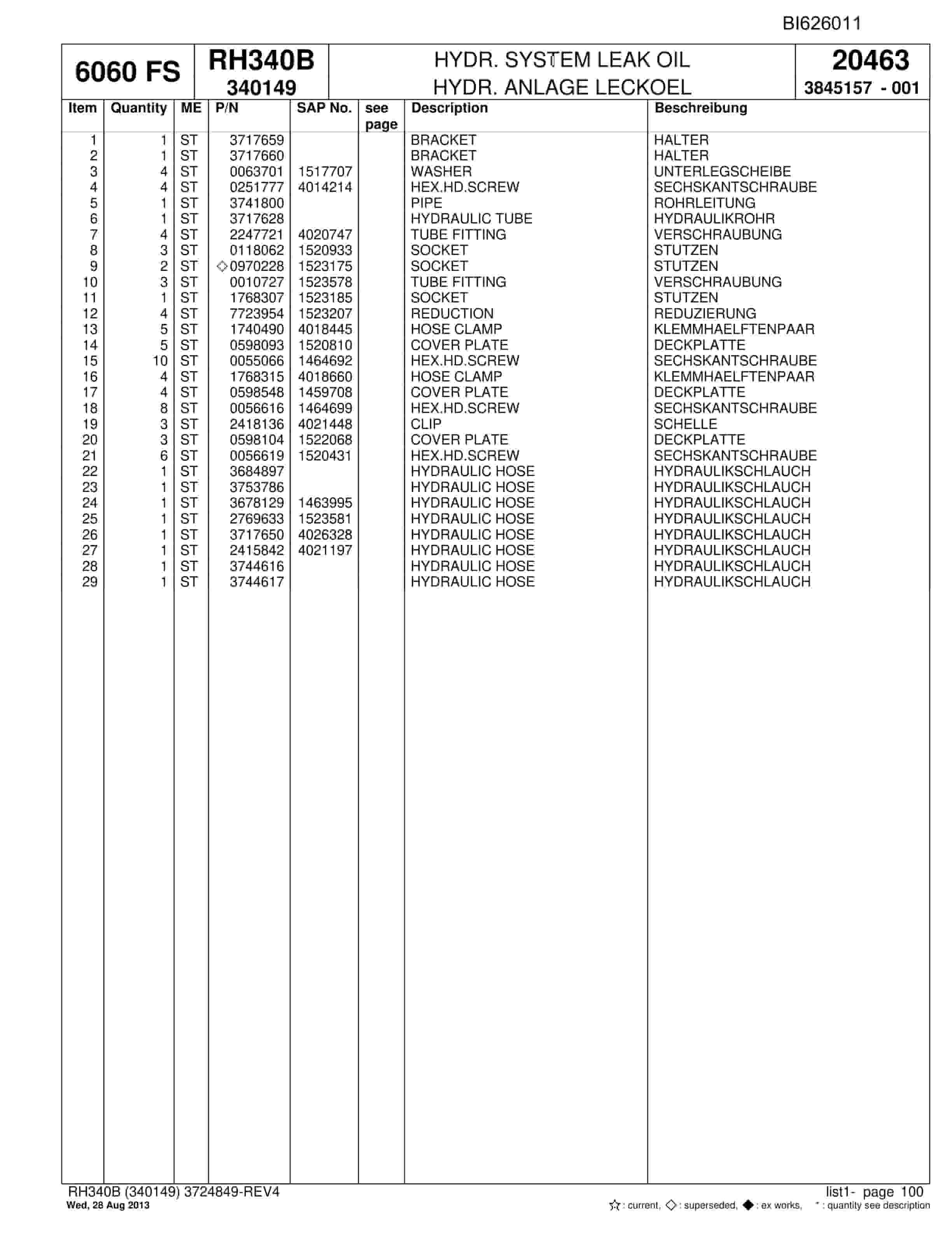 Bucyrus RH340B Hydraulic Excavator Parts Catalog BI626011-2