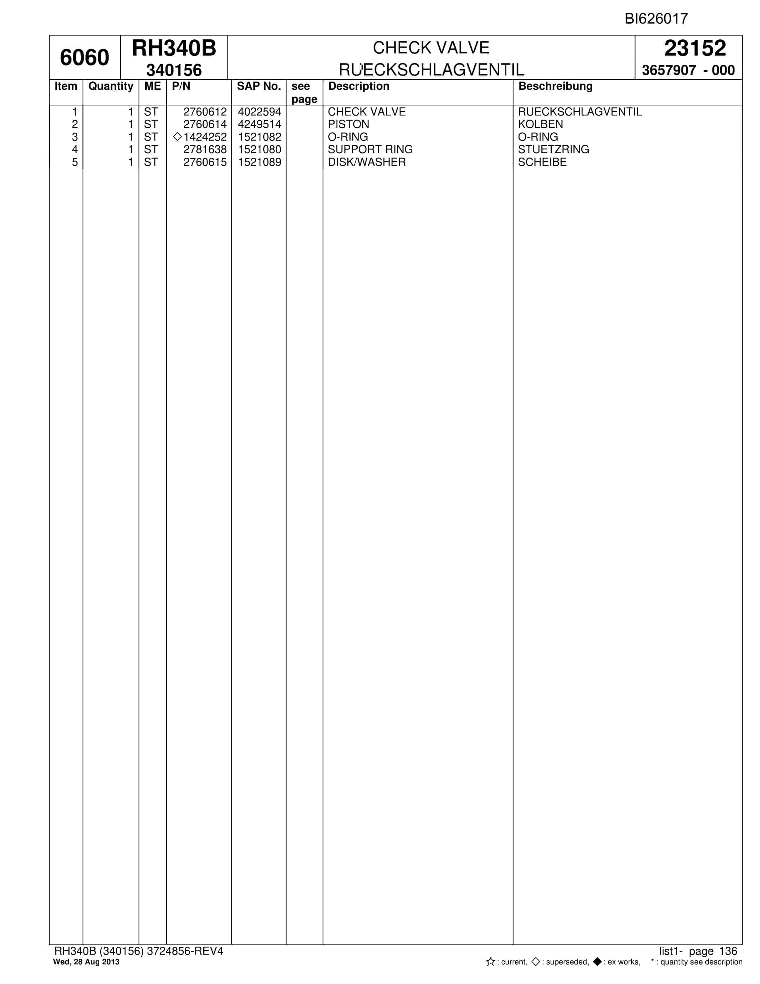 Bucyrus RH340B Hydraulic Excavator Parts Catalog BI626017-3