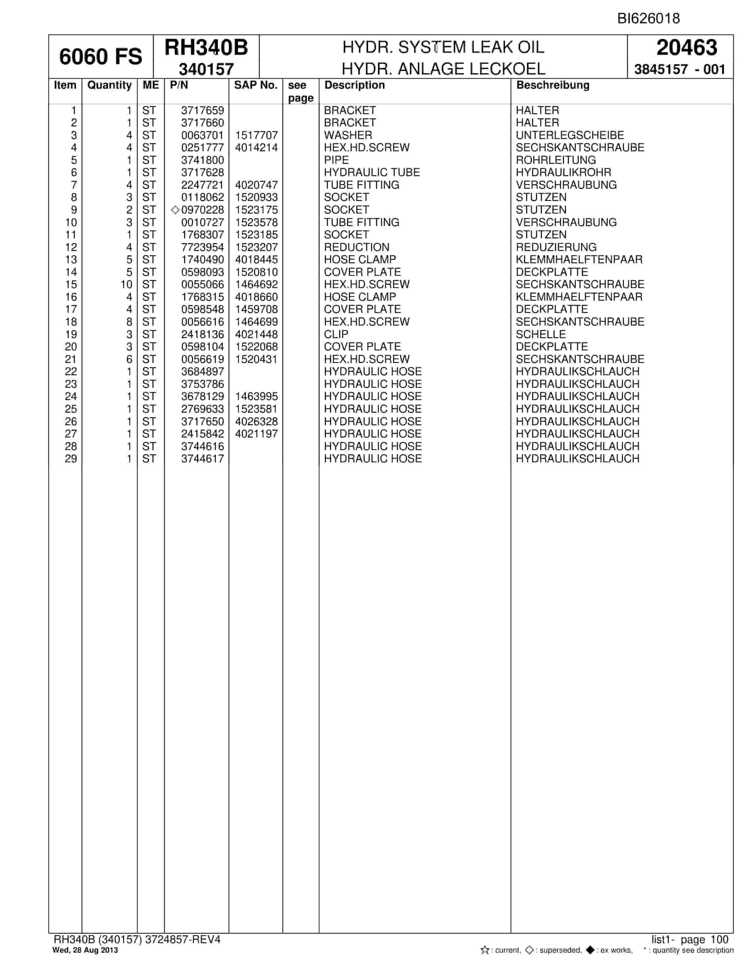 Bucyrus RH340B Hydraulic Excavator Parts Catalog BI626018-2