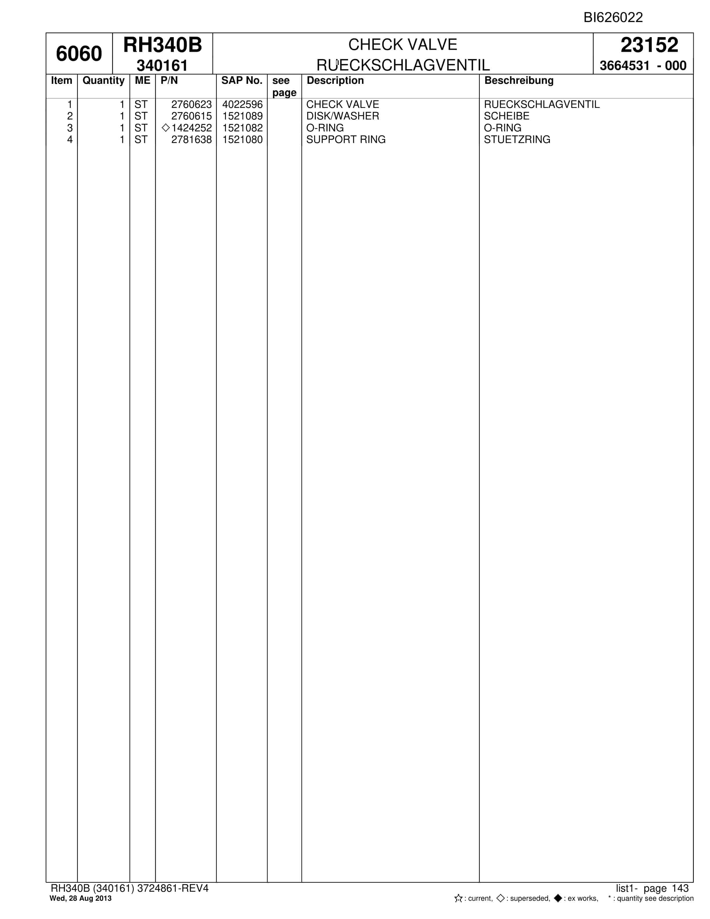 Bucyrus RH340B Hydraulic Excavator Parts Catalog BI626022-3