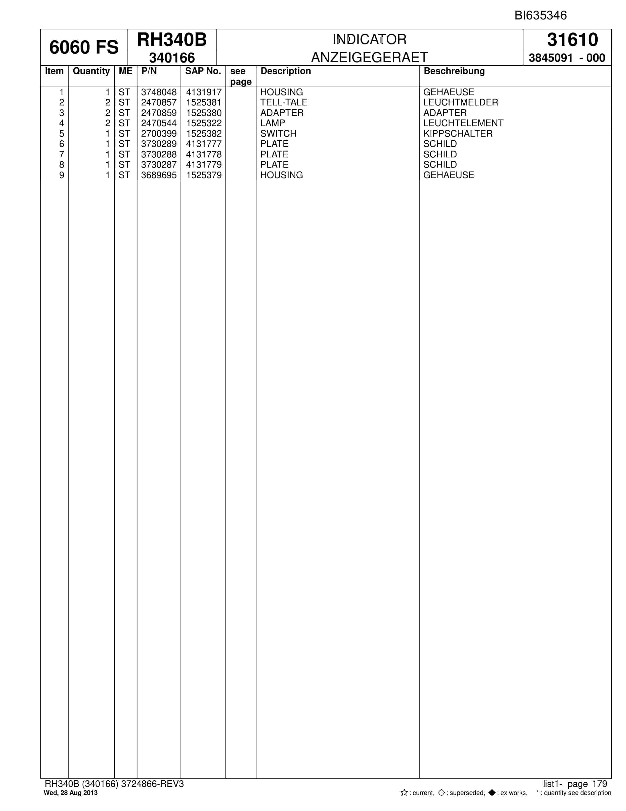 Bucyrus RH340B Hydraulic Excavator Parts Catalog BI635346-5