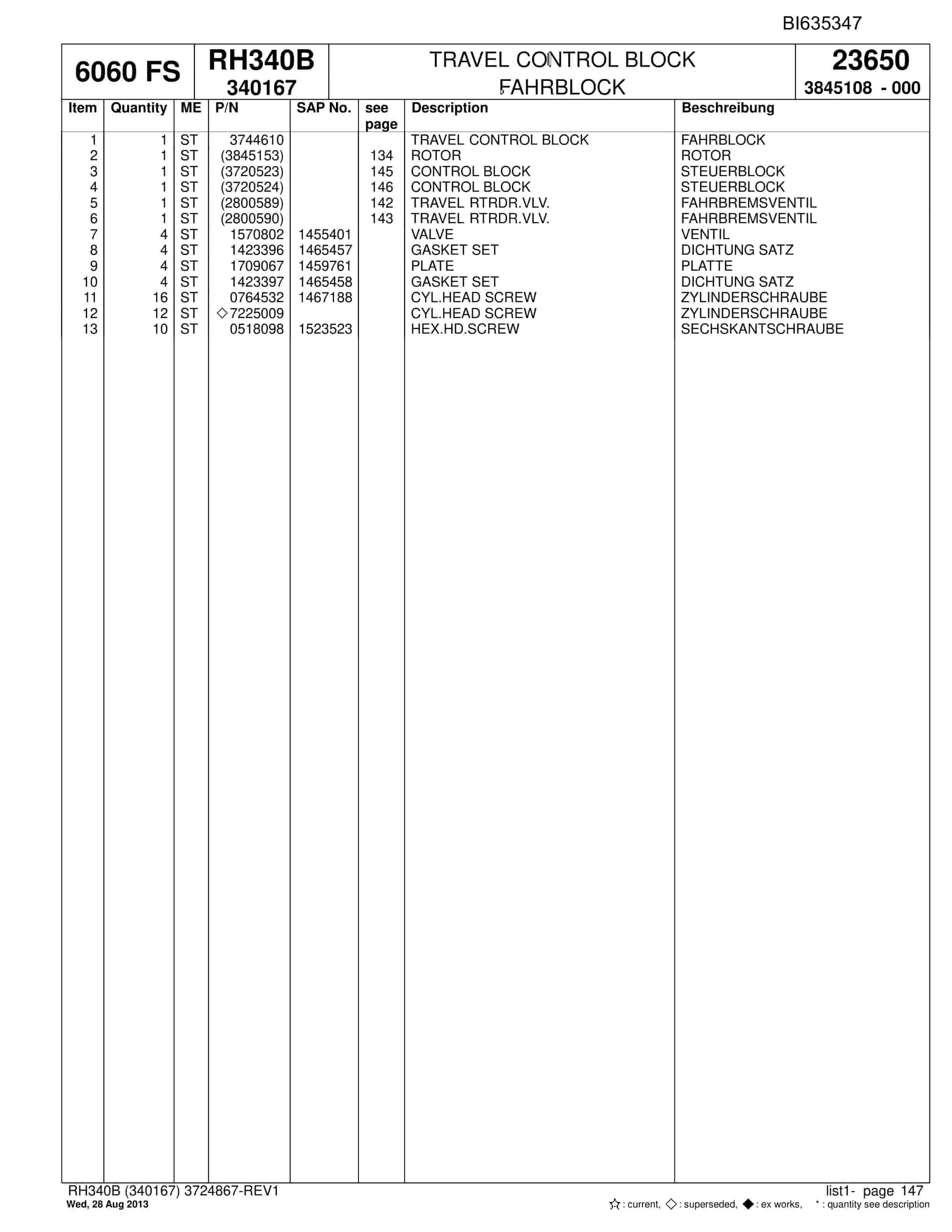 Bucyrus RH340B Hydraulic Excavator Parts Catalog BI635347-3