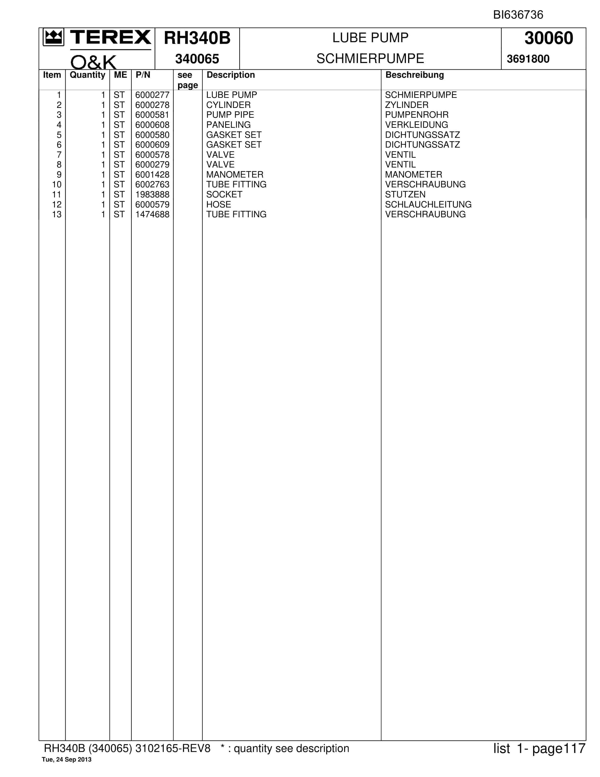 Bucyrus RH340B Hydraulic Excavator Parts Catalog BI636736-4