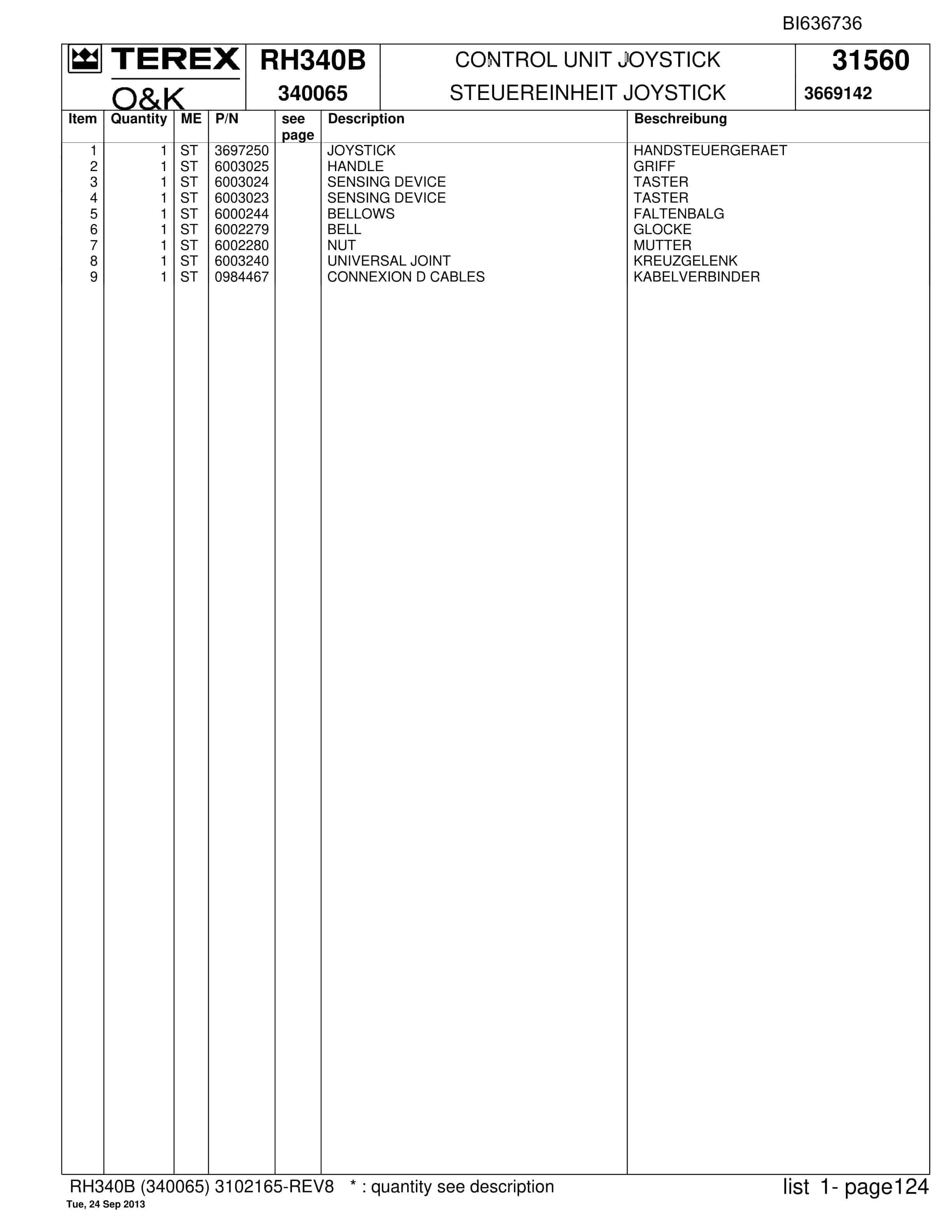 Bucyrus RH340B Hydraulic Excavator Parts Catalog BI636736-5