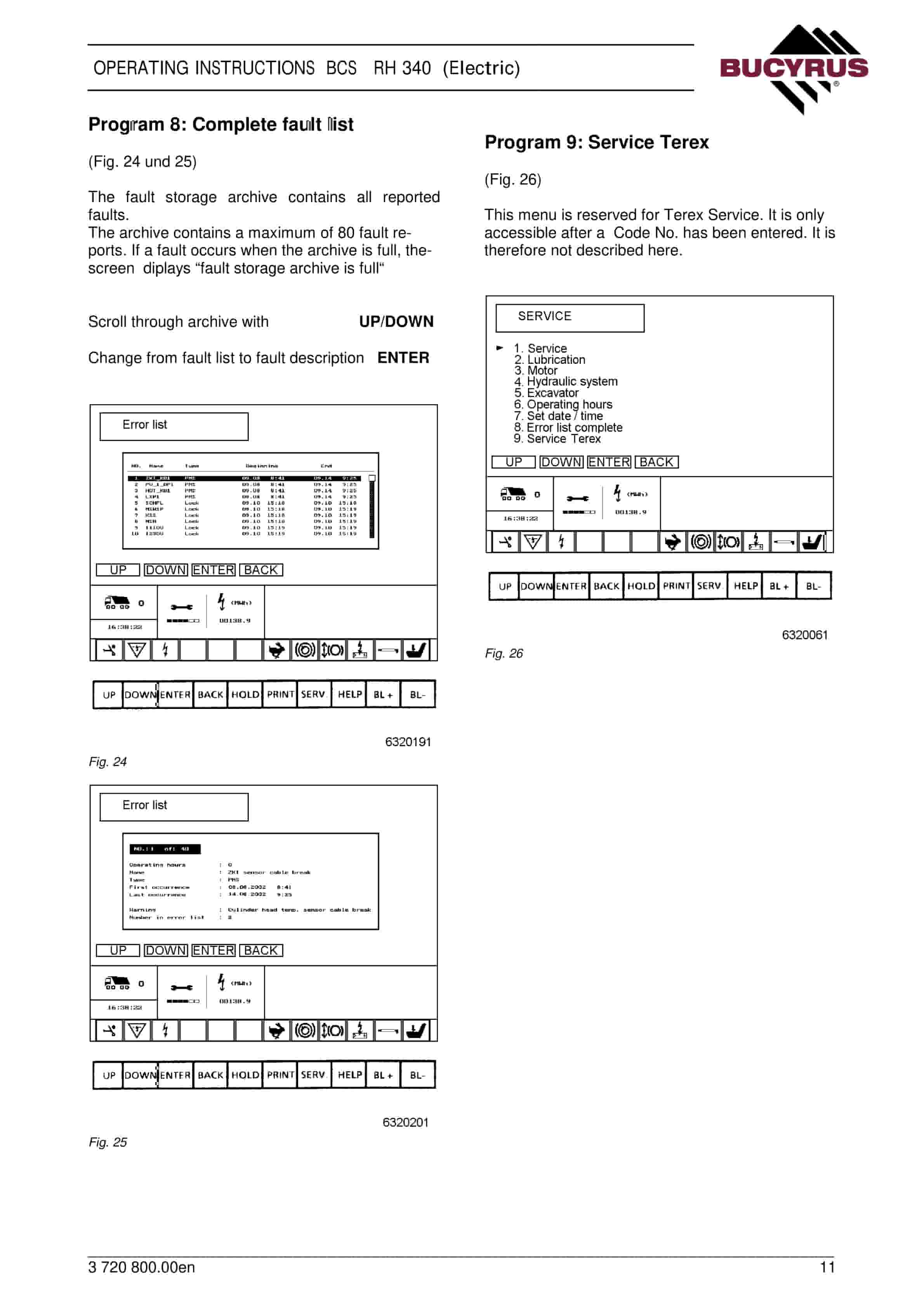 Bucyrus RH340E Board - Control - System Operating Instructions 3720800-3