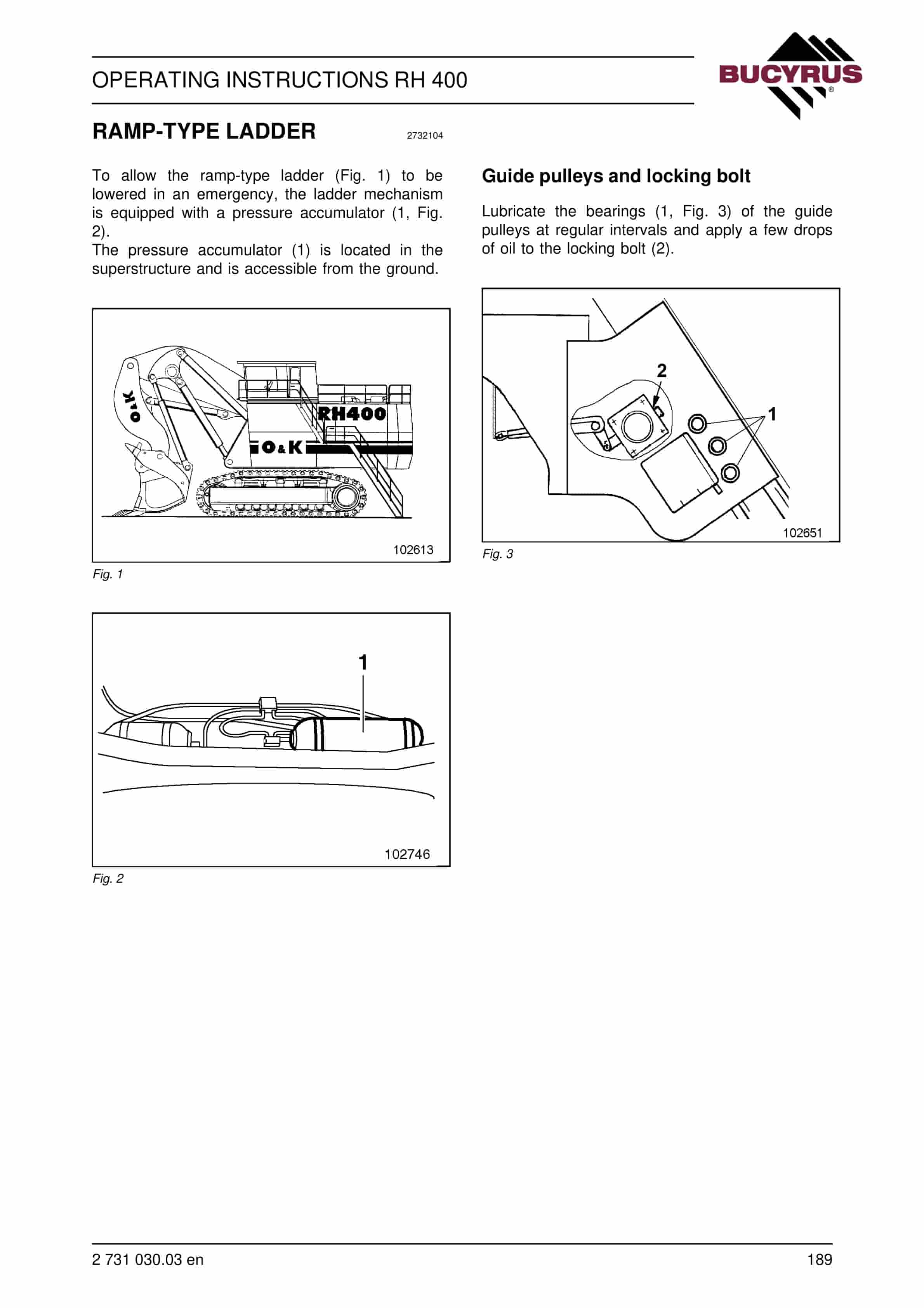 Bucyrus RH400 Hydraulic Excavator Operating Instructions 2731030.03-5