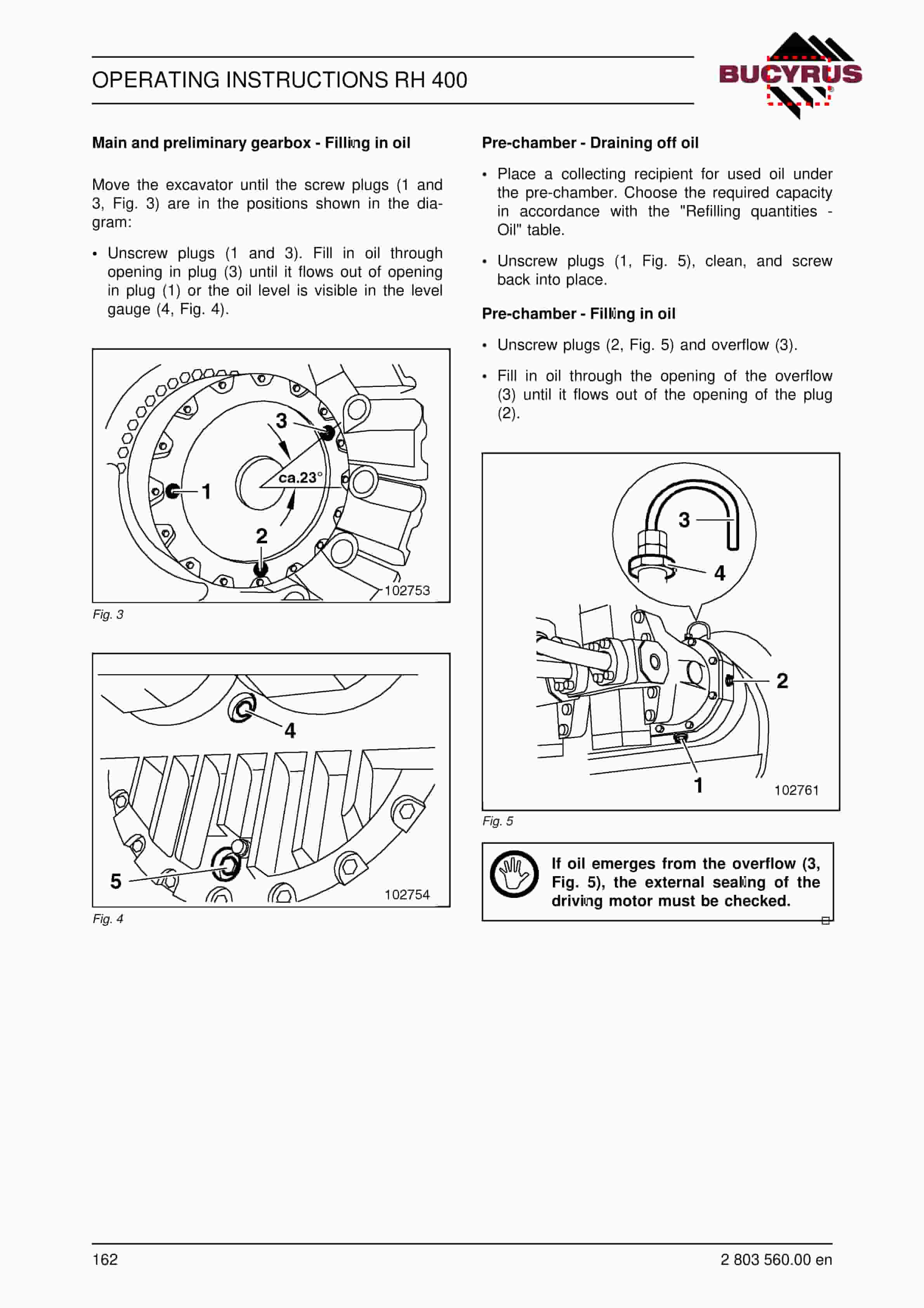 Bucyrus RH400 Hydraulic Excavator Operating Instructions 2803560-4