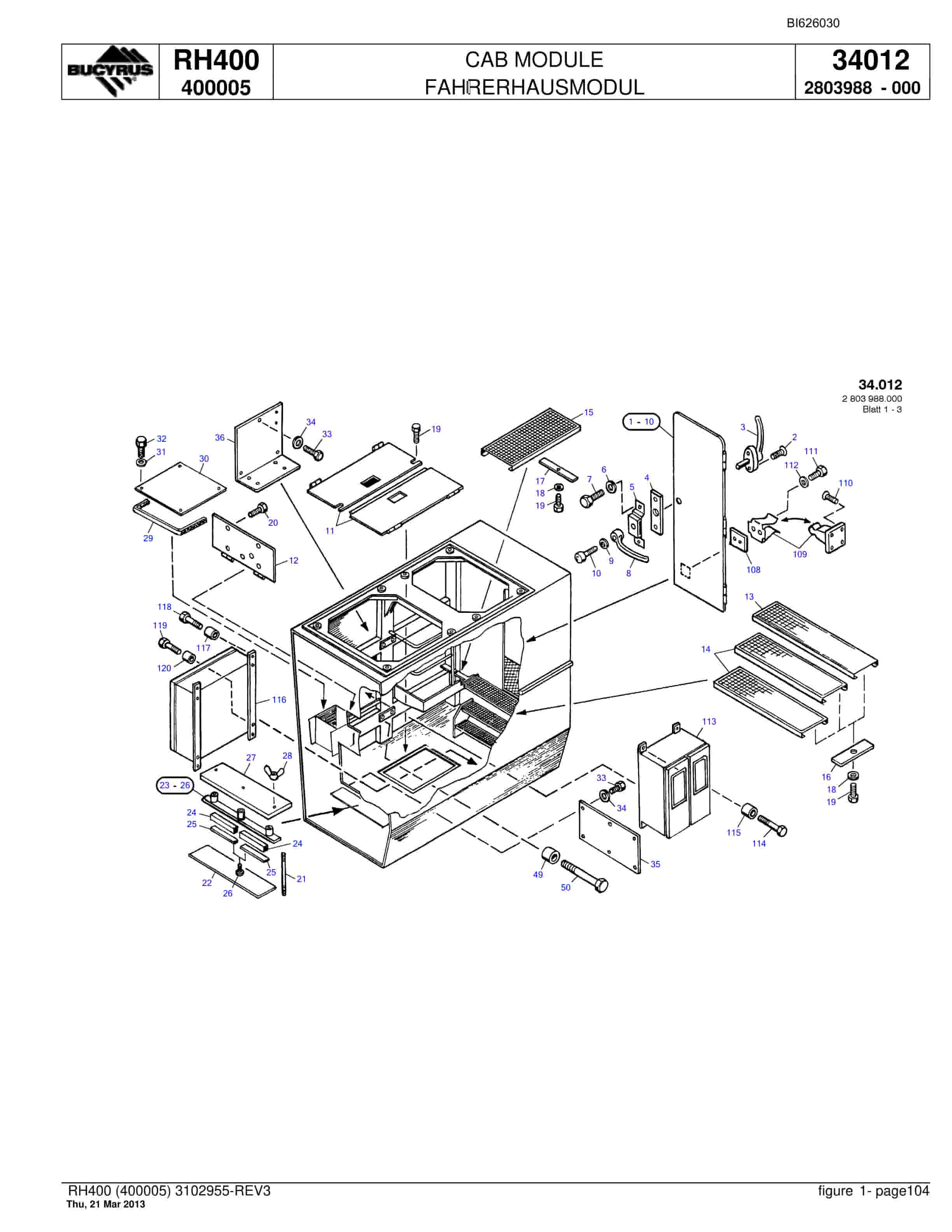 Bucyrus RH400 Hydraulic Excavator Parts Catalog BI626030-4
