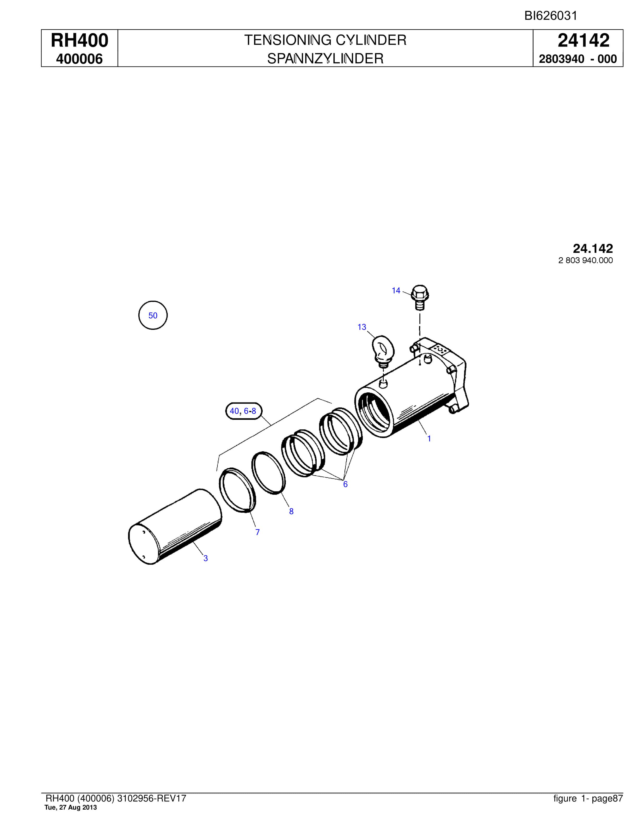 Bucyrus RH400 Hydraulic Excavator Parts Catalog BI626031-3