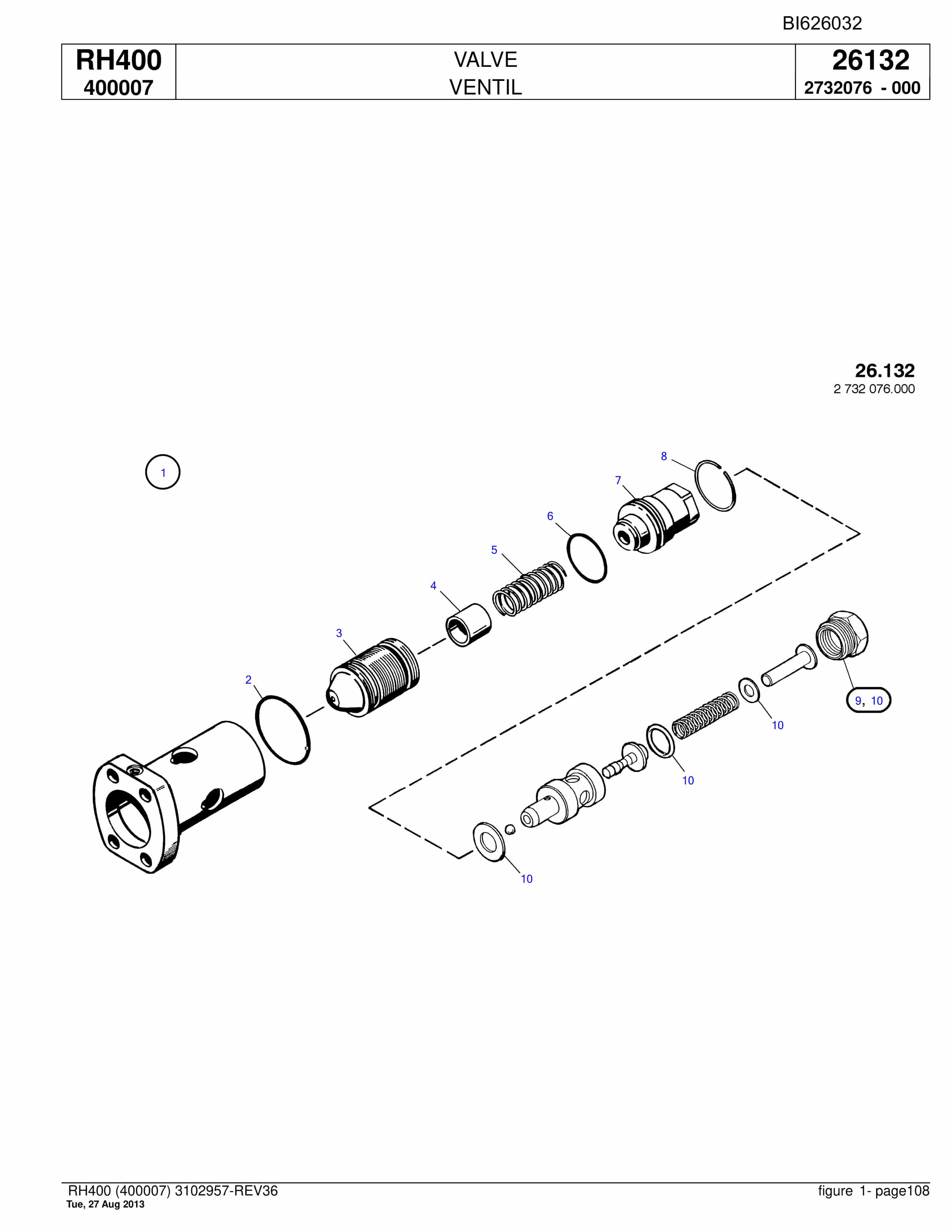 Bucyrus RH400 Hydraulic Excavator Parts Catalog BI626032-3