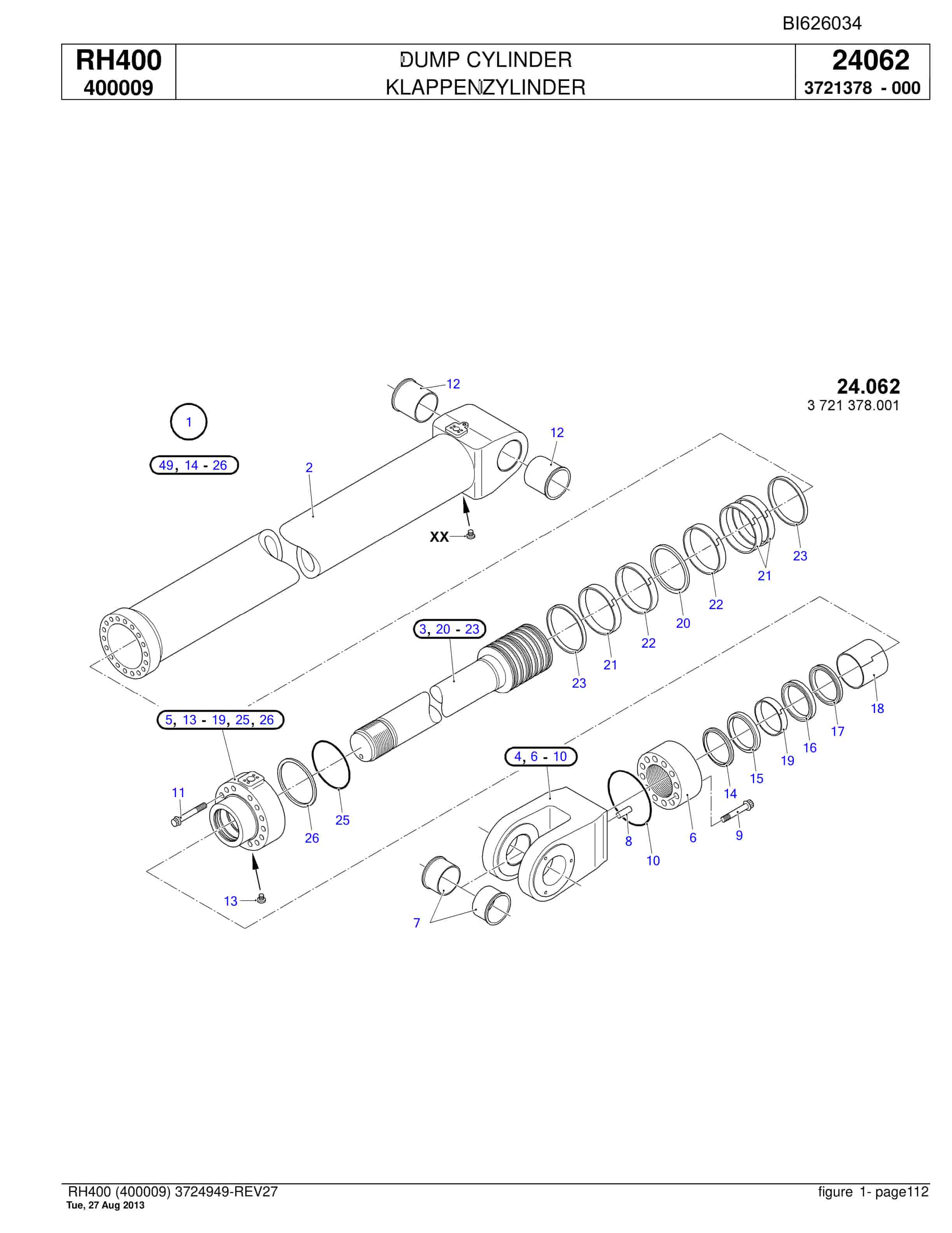 Bucyrus RH400 Hydraulic Excavator Parts Catalog BI626034-3