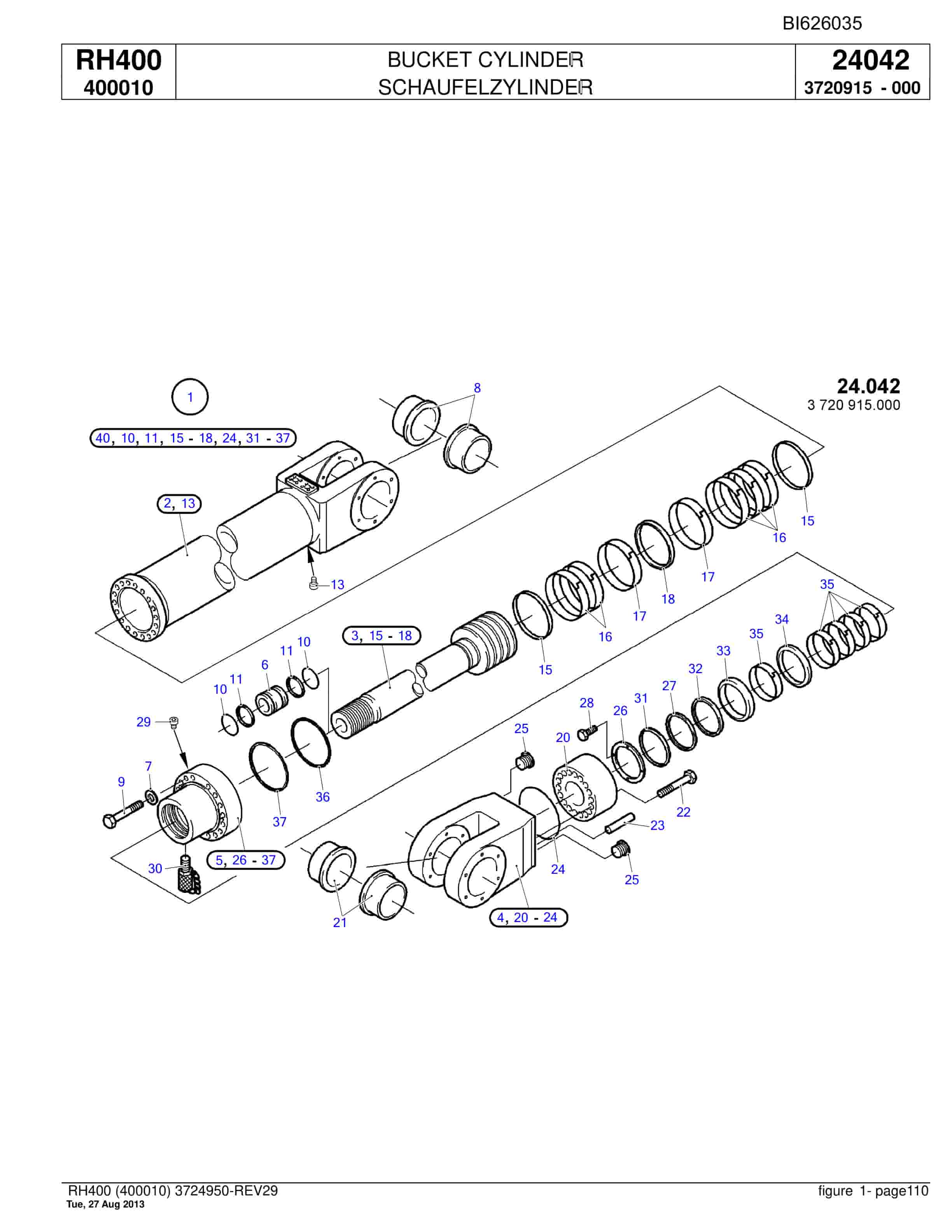 Bucyrus RH400 Hydraulic Excavator Parts Catalog BI626035-3