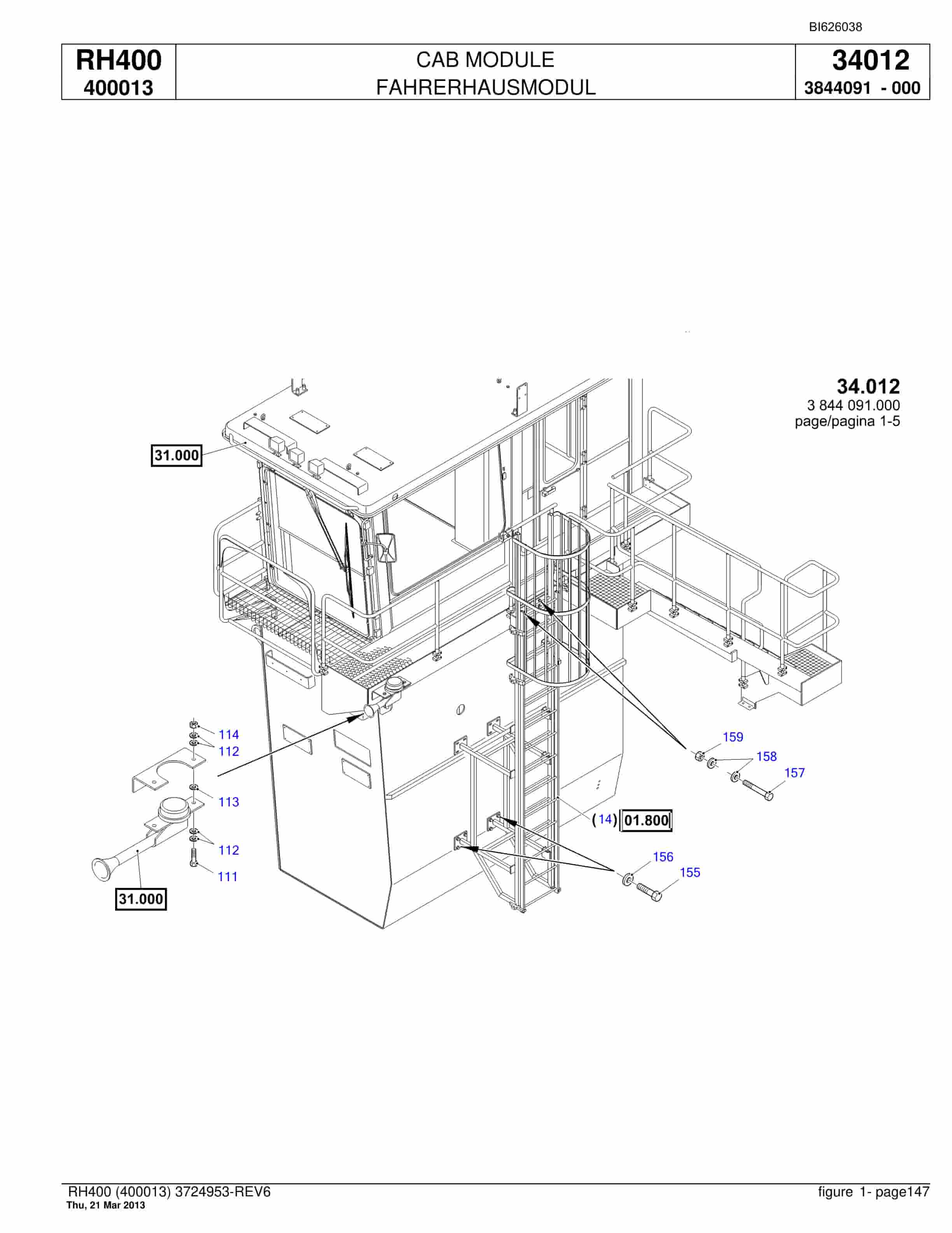 Bucyrus RH400 Hydraulic Excavator Parts Catalog BI626038-5