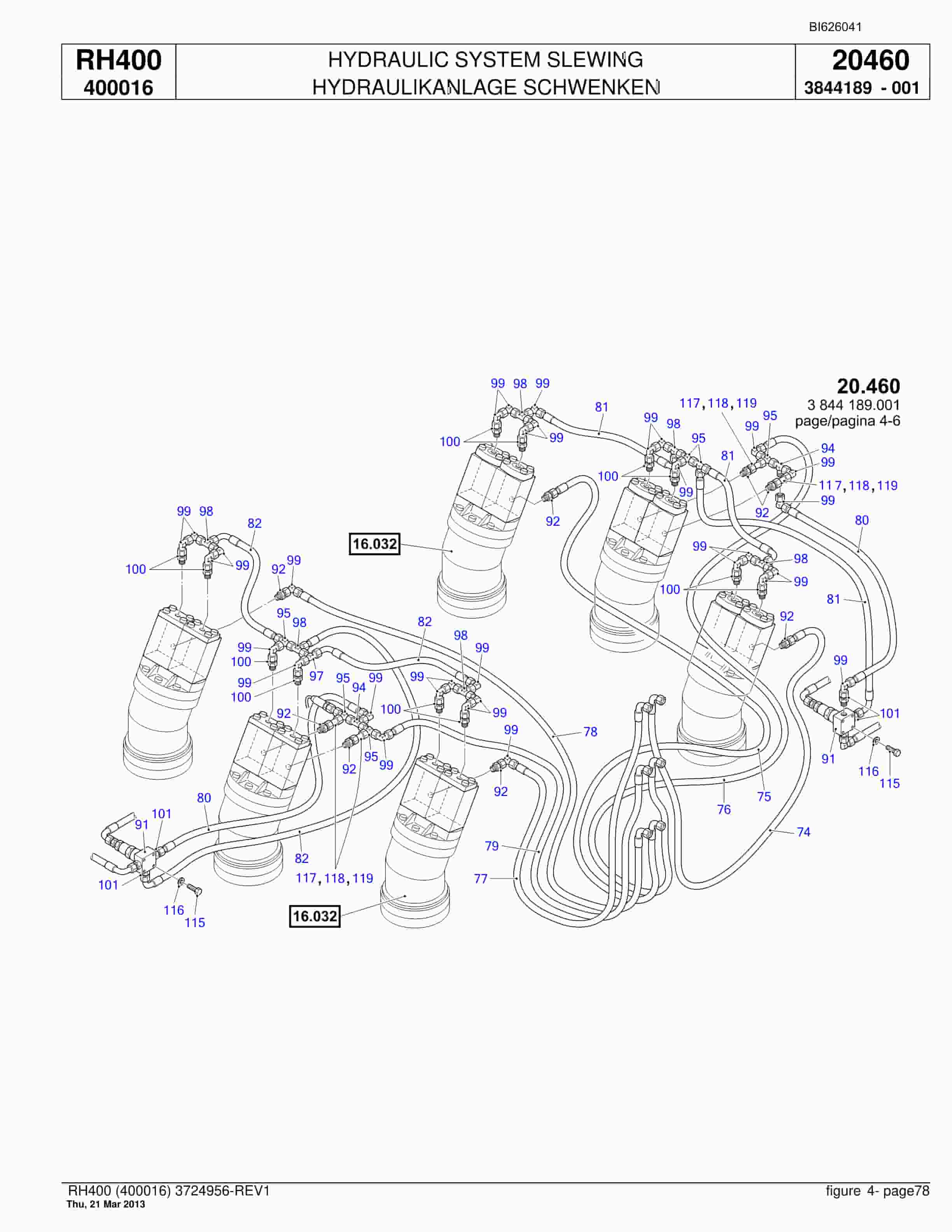 Bucyrus RH400 Hydraulic Excavator Parts Catalog BI626041-2