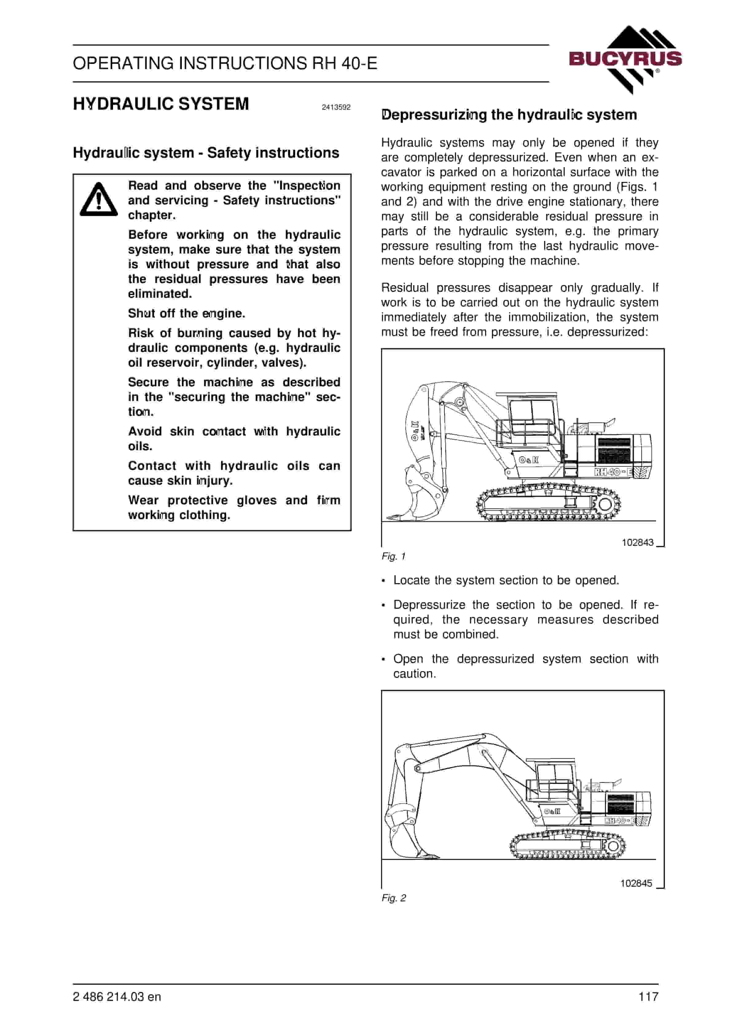 Bucyrus RH40E Hydraulic Excavator Operating Instructions 2486214.03-3