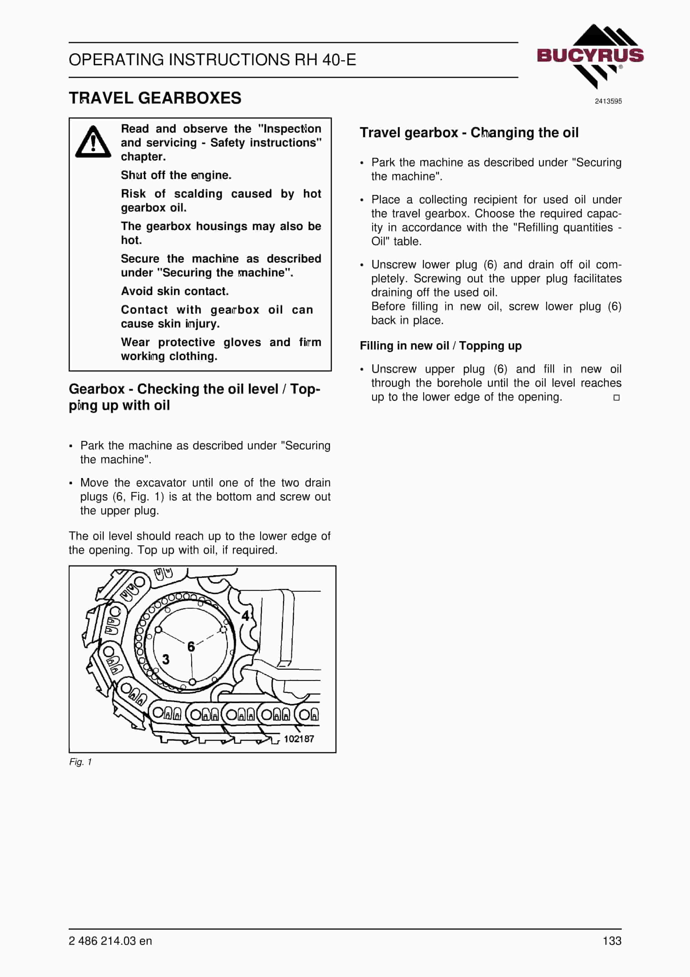 Bucyrus RH40E Hydraulic Excavator Operating Instructions 2486214.03-4