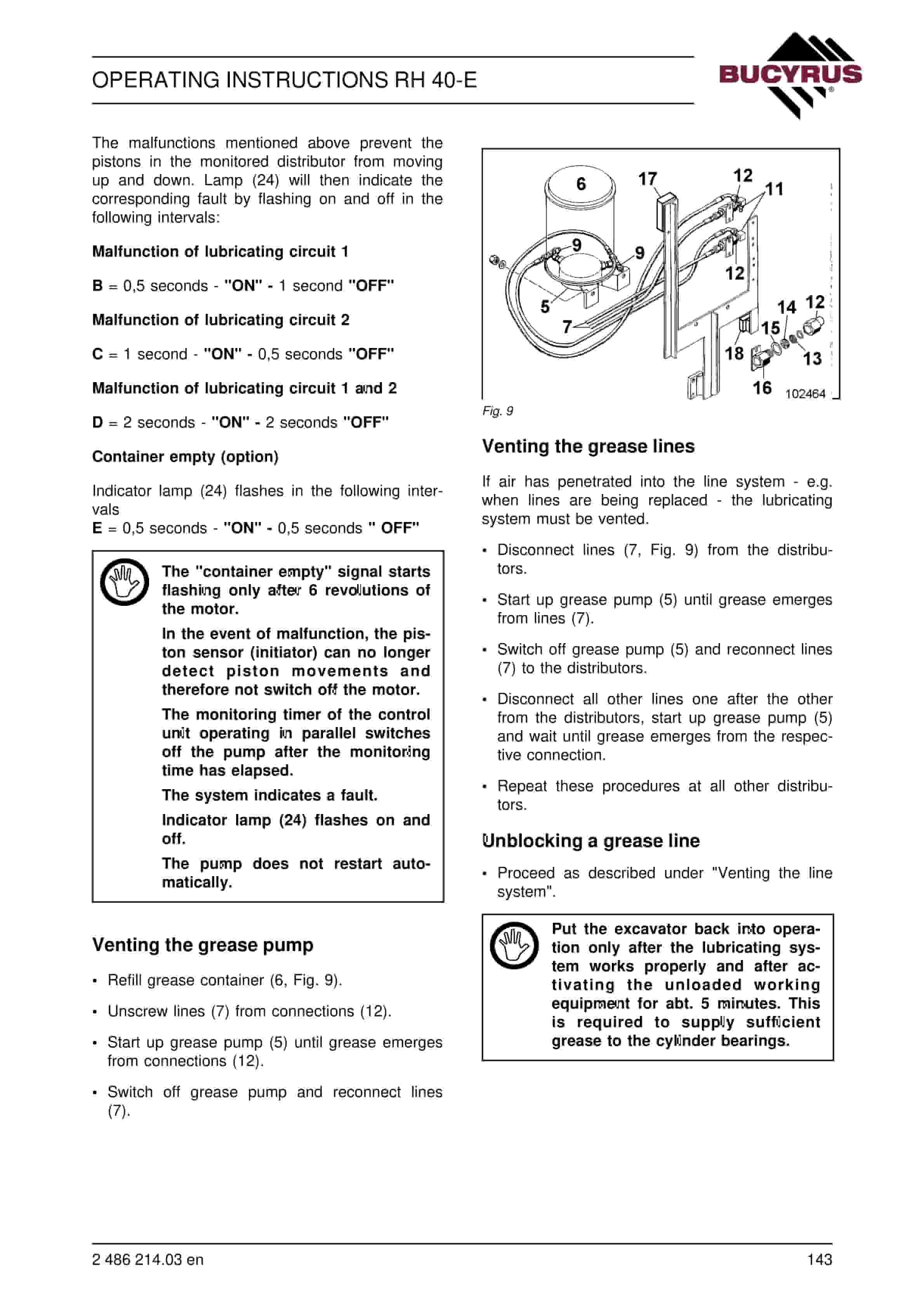 Bucyrus RH40E Hydraulic Excavator Operating Instructions 2486214.03-5