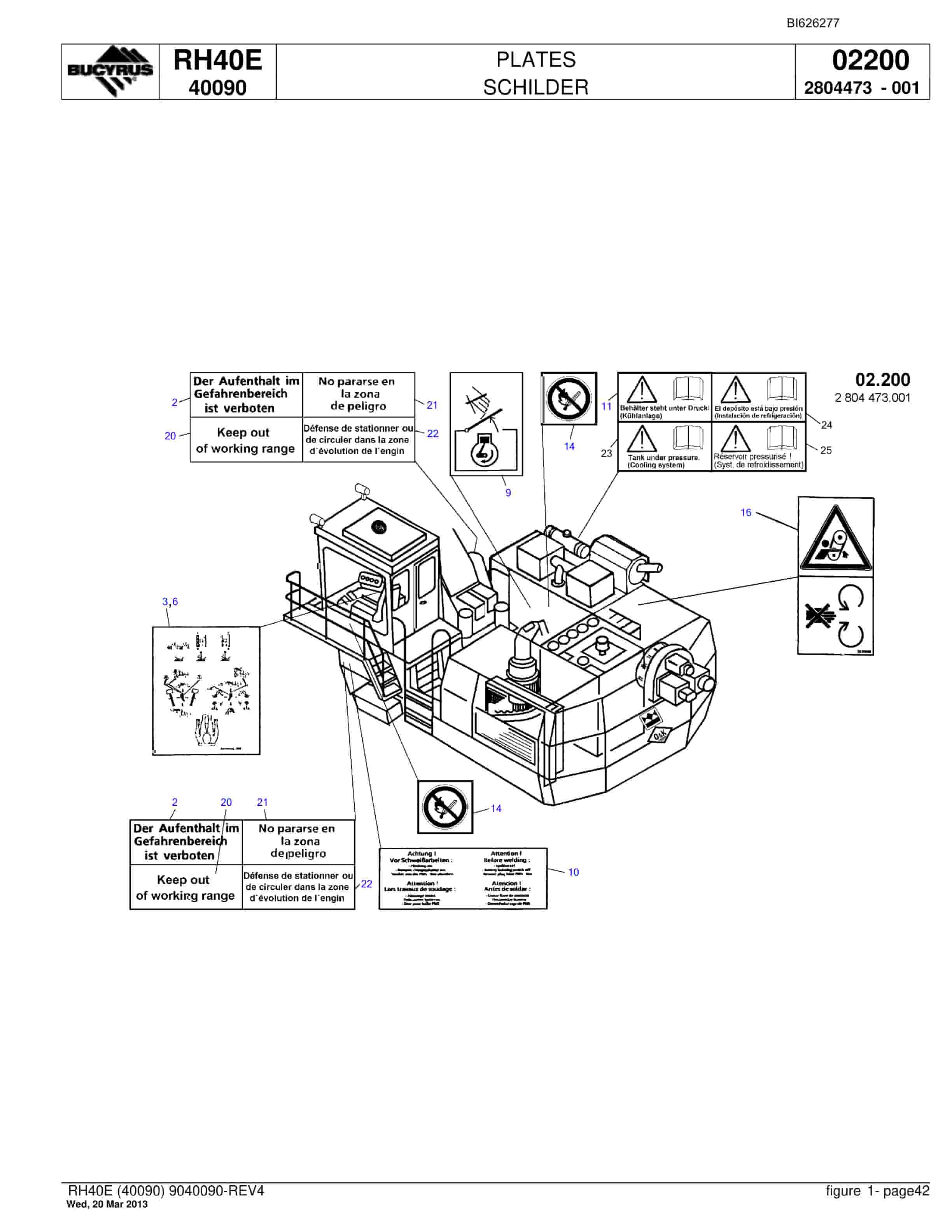 Bucyrus RH40E Hydraulic Excavator Parts Catalog BI626277-2
