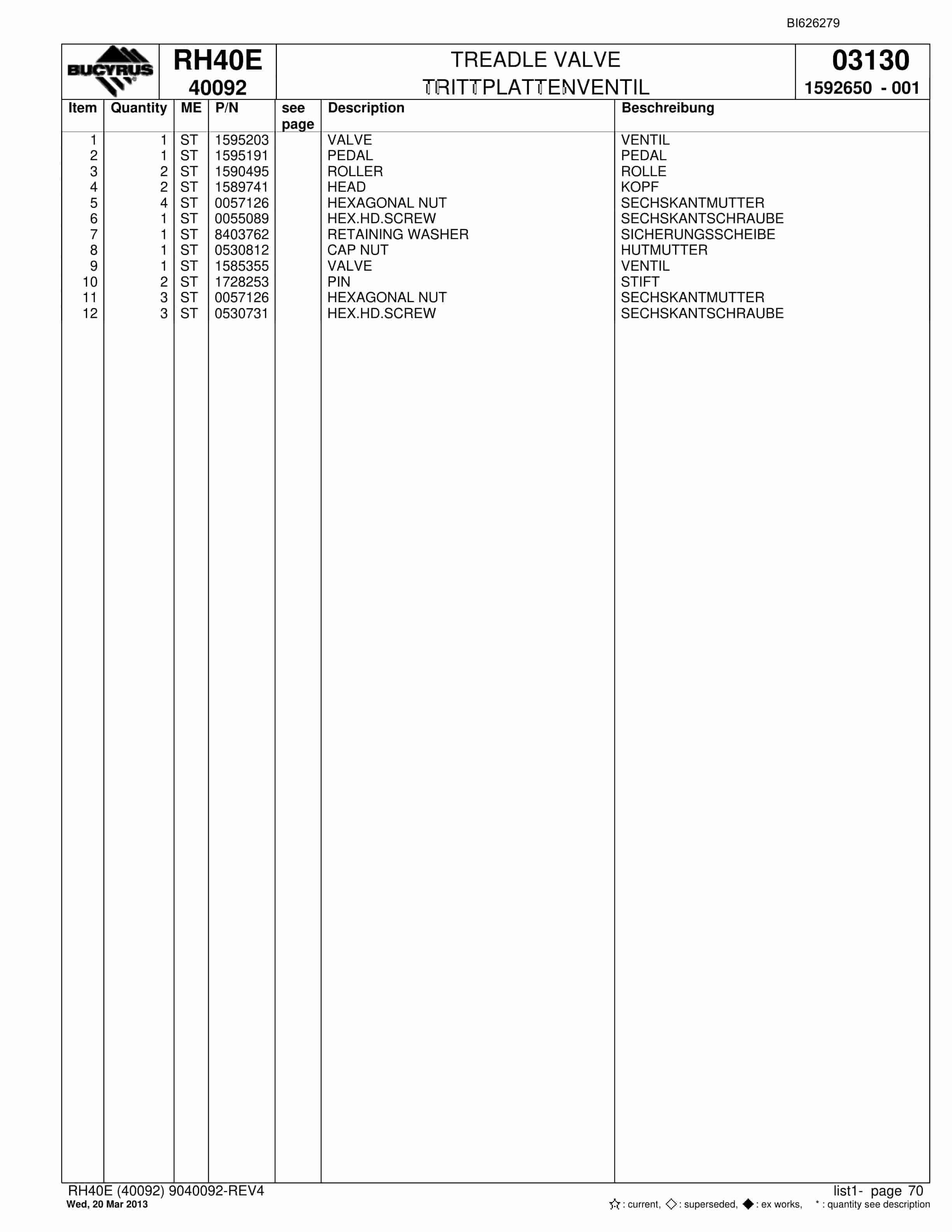 Bucyrus RH40E Hydraulic Excavator Parts Catalog BI626279-4