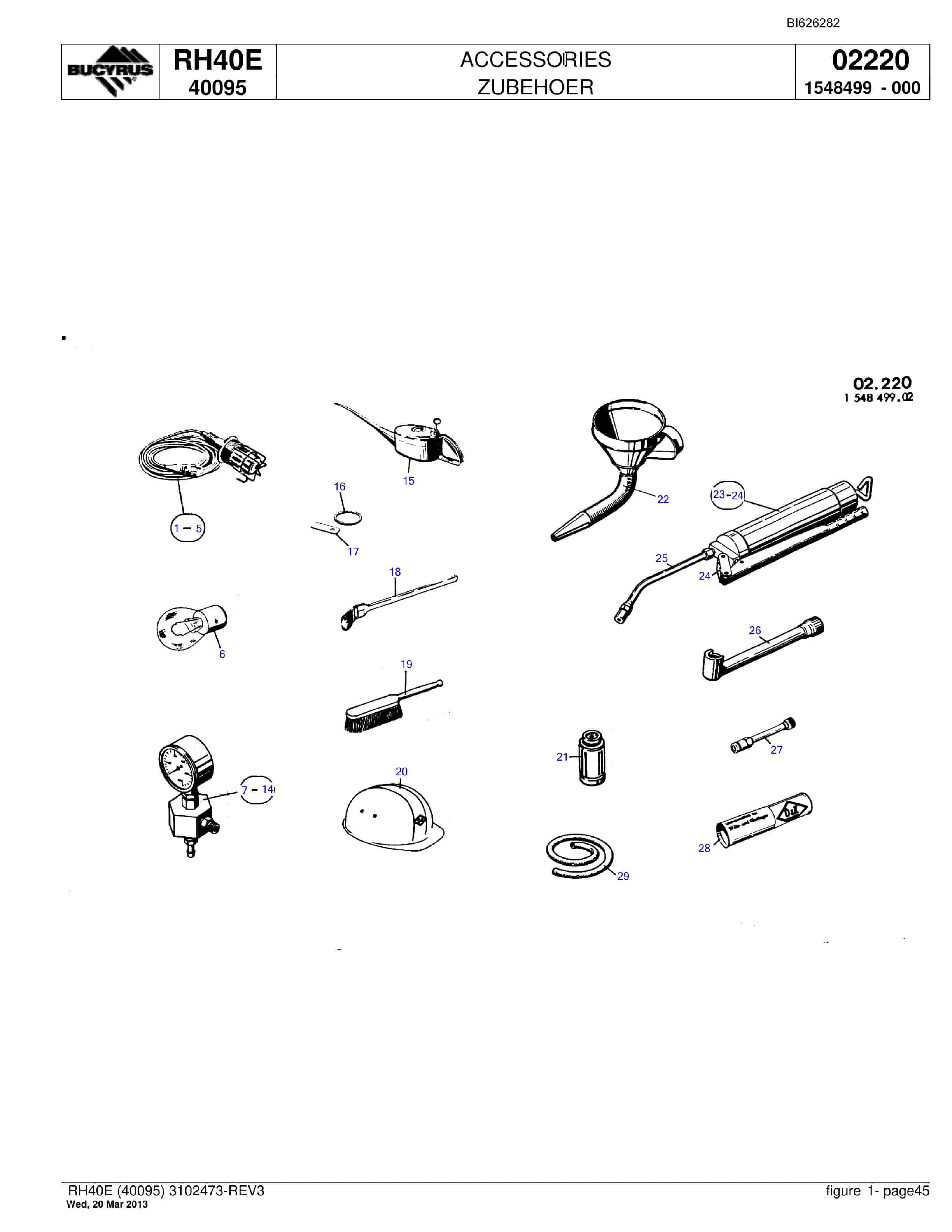 Bucyrus RH40E Hydraulic Excavator Parts Catalog BI626282-2