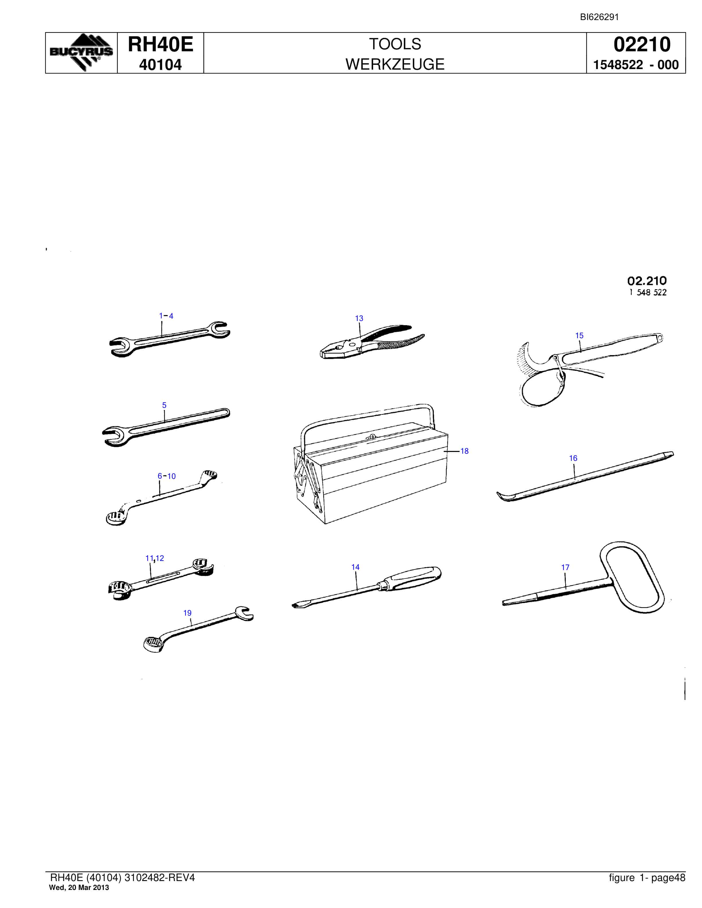 Bucyrus RH40E Hydraulic Excavator Parts Catalog BI626291-2