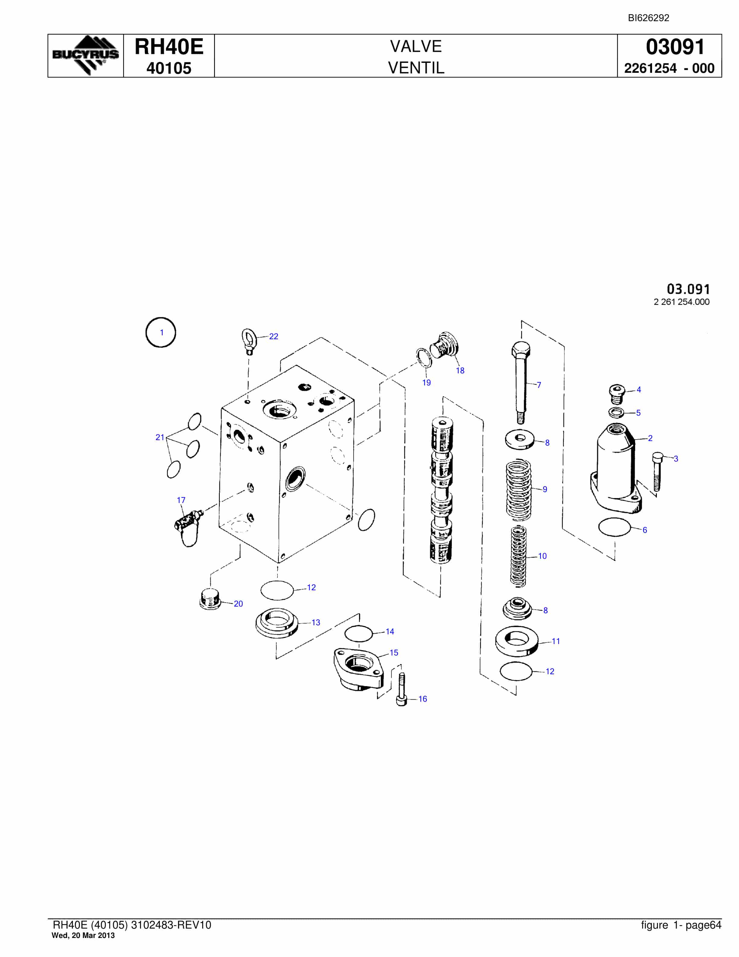 Bucyrus RH40E Hydraulic Excavator Parts Catalog BI626292-3