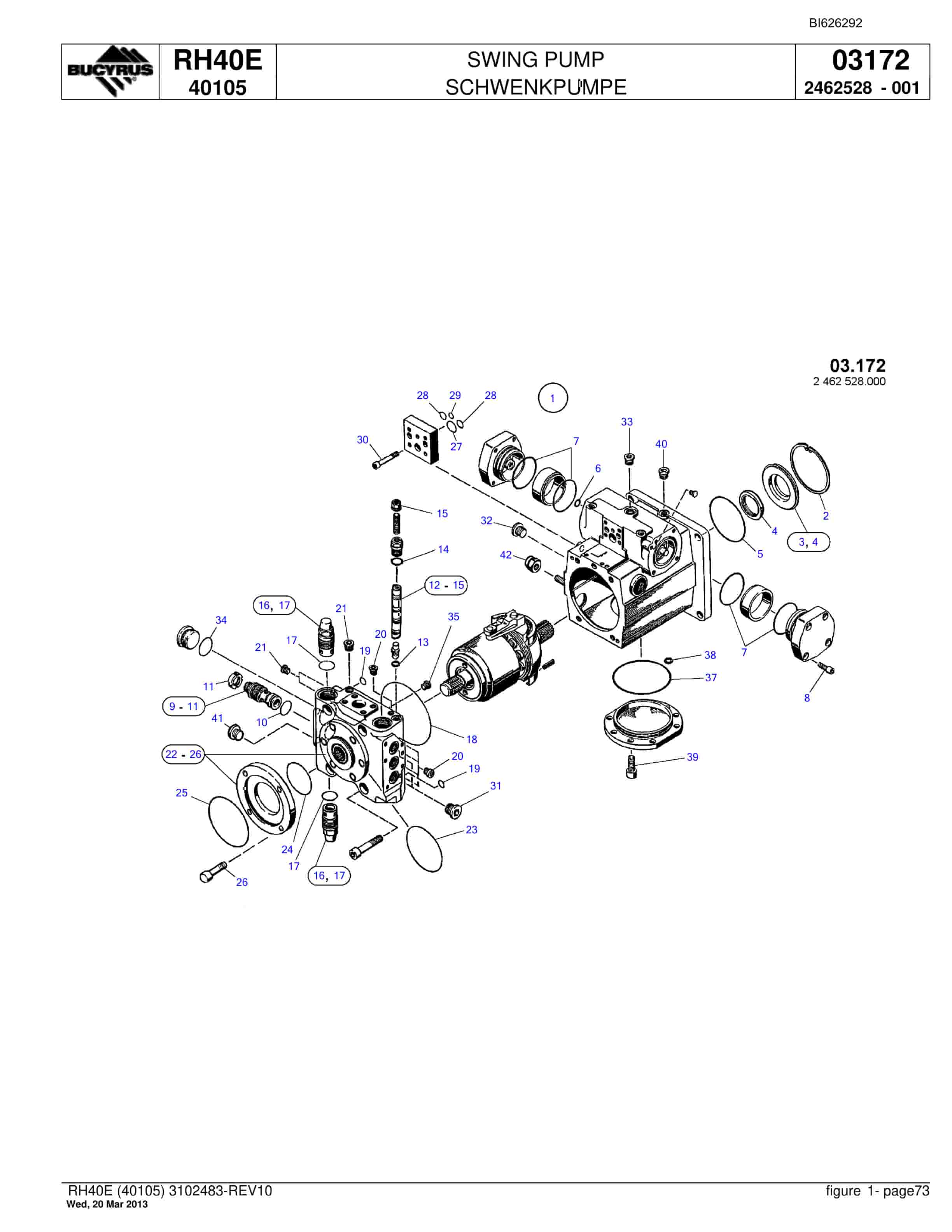 Bucyrus RH40E Hydraulic Excavator Parts Catalog BI626292-4
