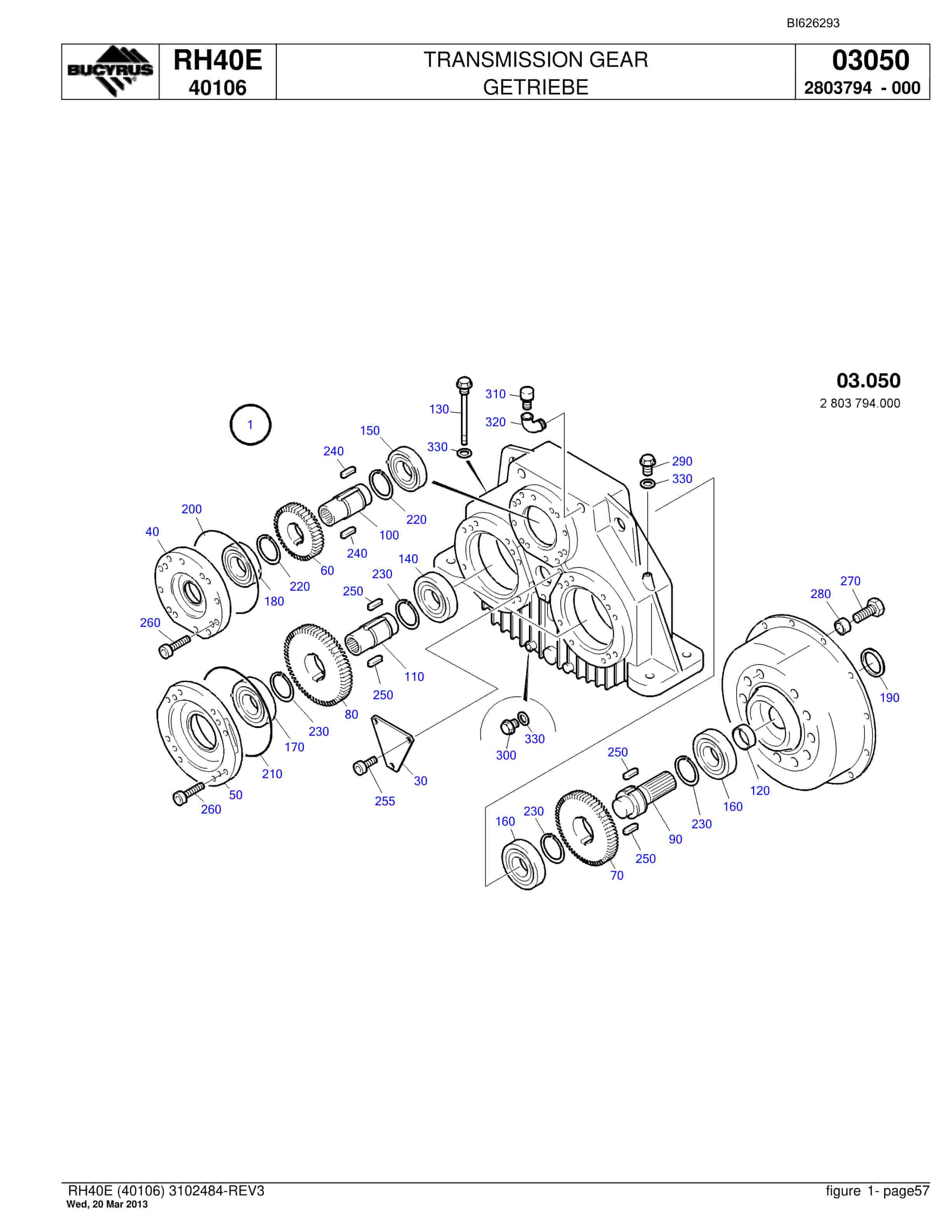 Bucyrus RH40E Hydraulic Excavator Parts Catalog BI626293-3