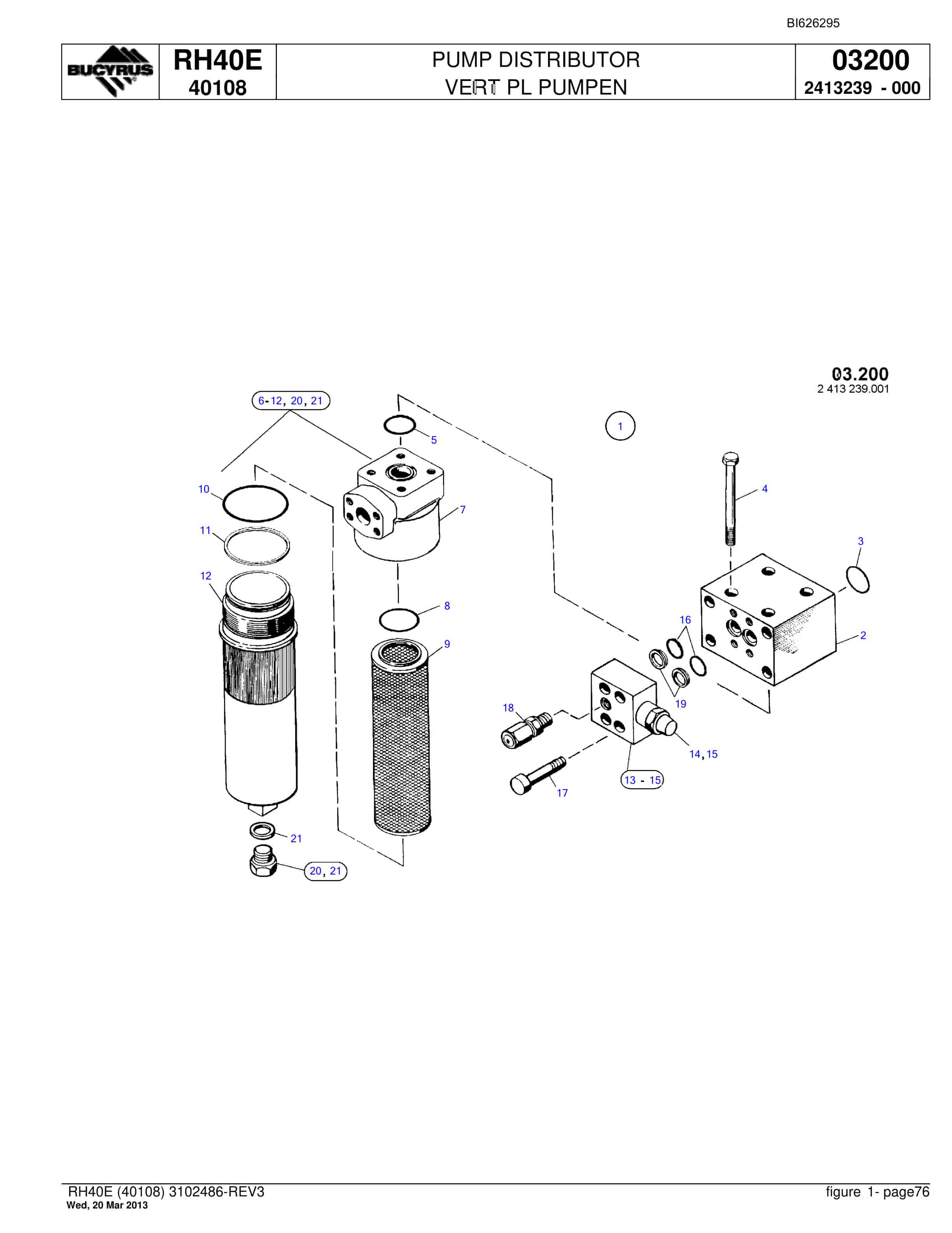 Bucyrus RH40E Hydraulic Excavator Parts Catalog BI626295-5