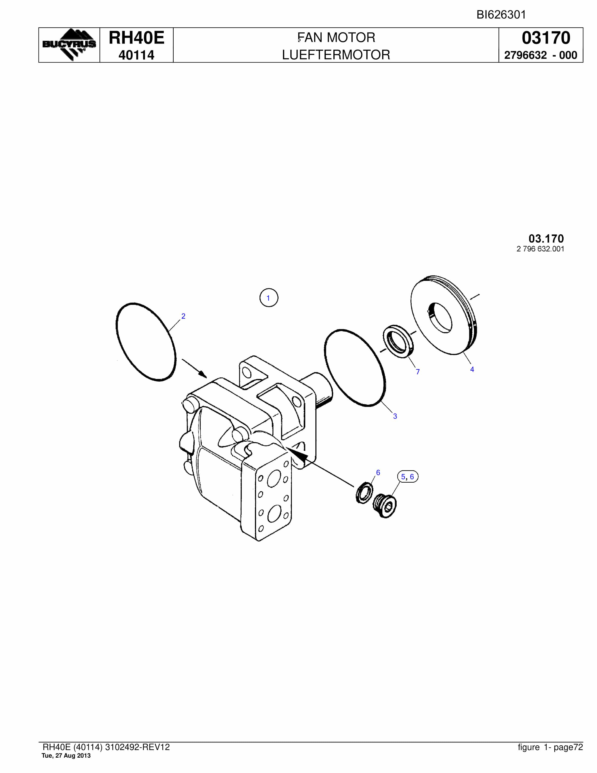 Bucyrus RH40E Hydraulic Excavator Parts Catalog BI626301-4