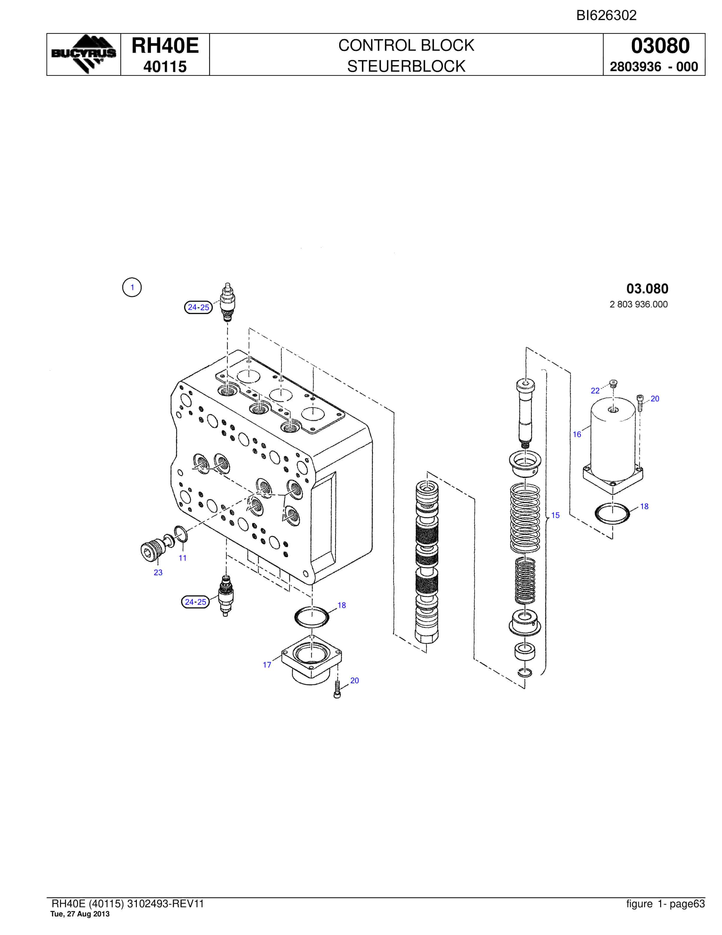 Bucyrus RH40E Hydraulic Excavator Parts Catalog BI626302-3
