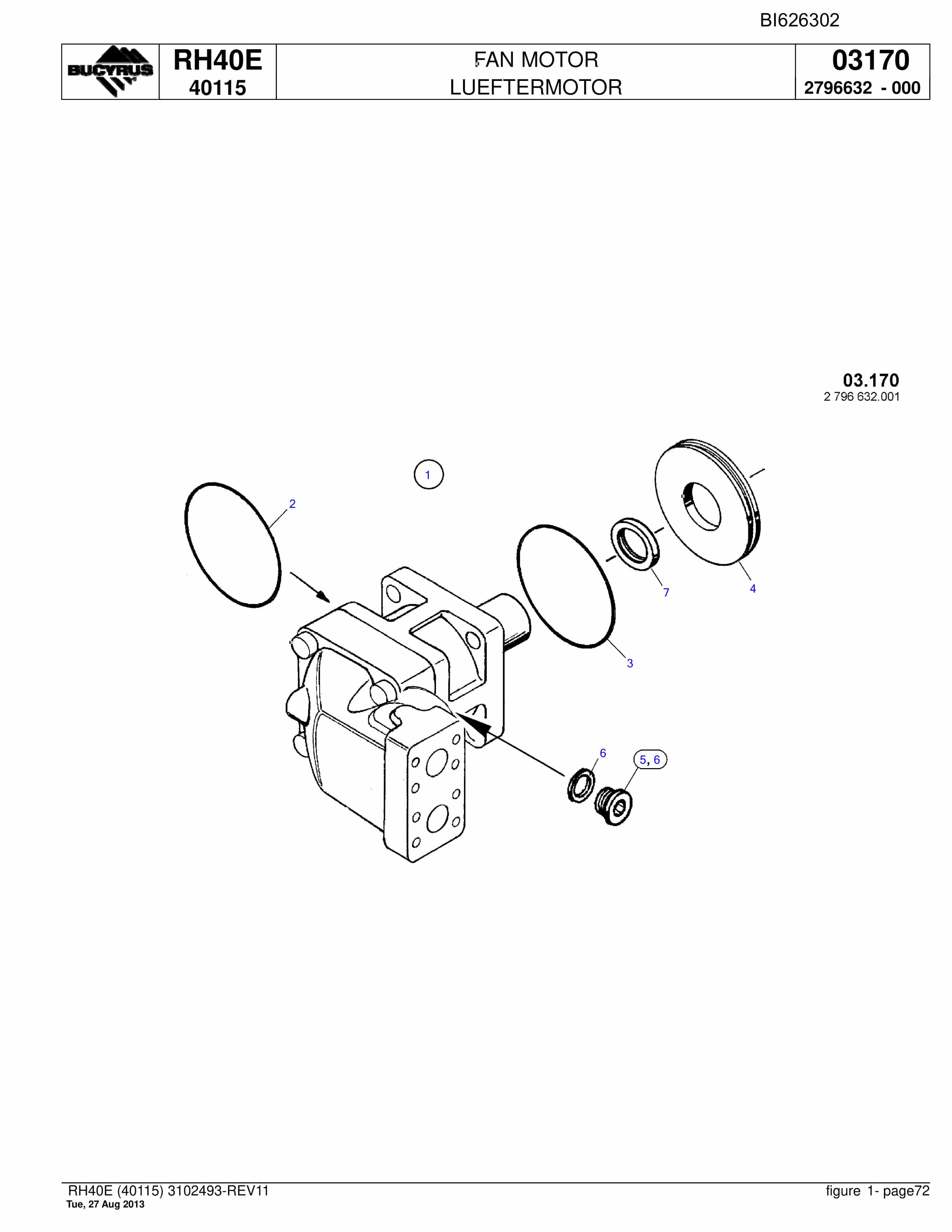 Bucyrus RH40E Hydraulic Excavator Parts Catalog BI626302-4