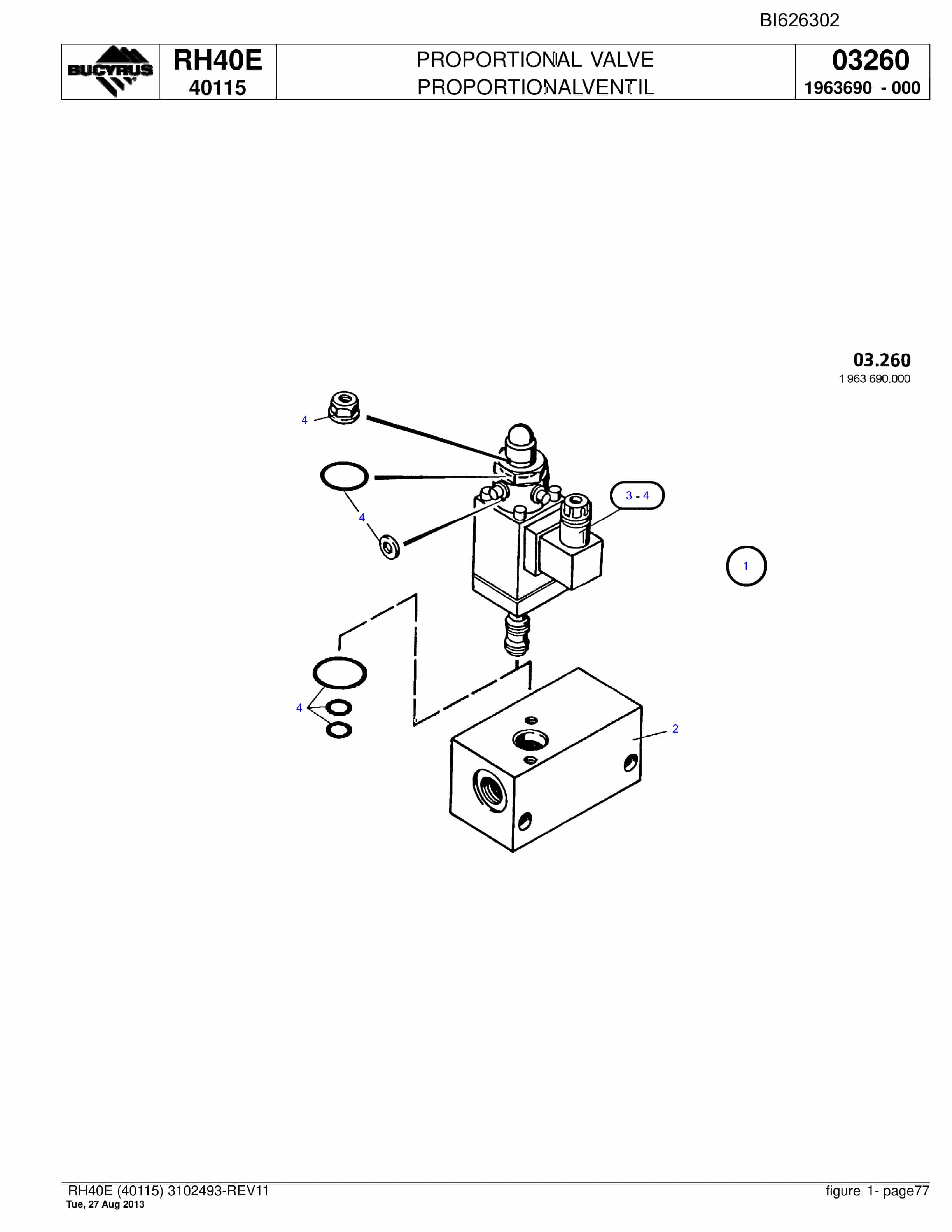 Bucyrus RH40E Hydraulic Excavator Parts Catalog BI626302-5