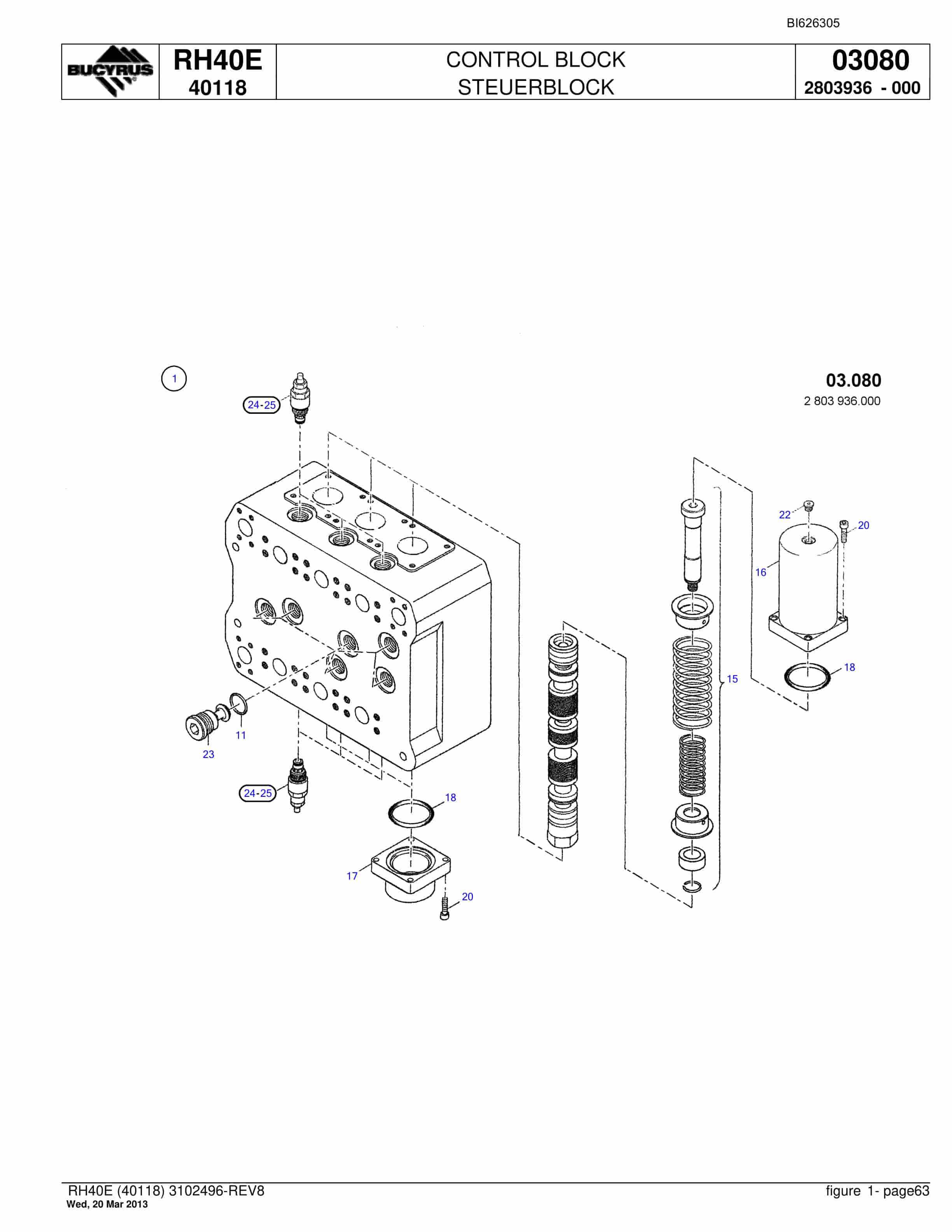Bucyrus RH40E Hydraulic Excavator Parts Catalog BI626305-3