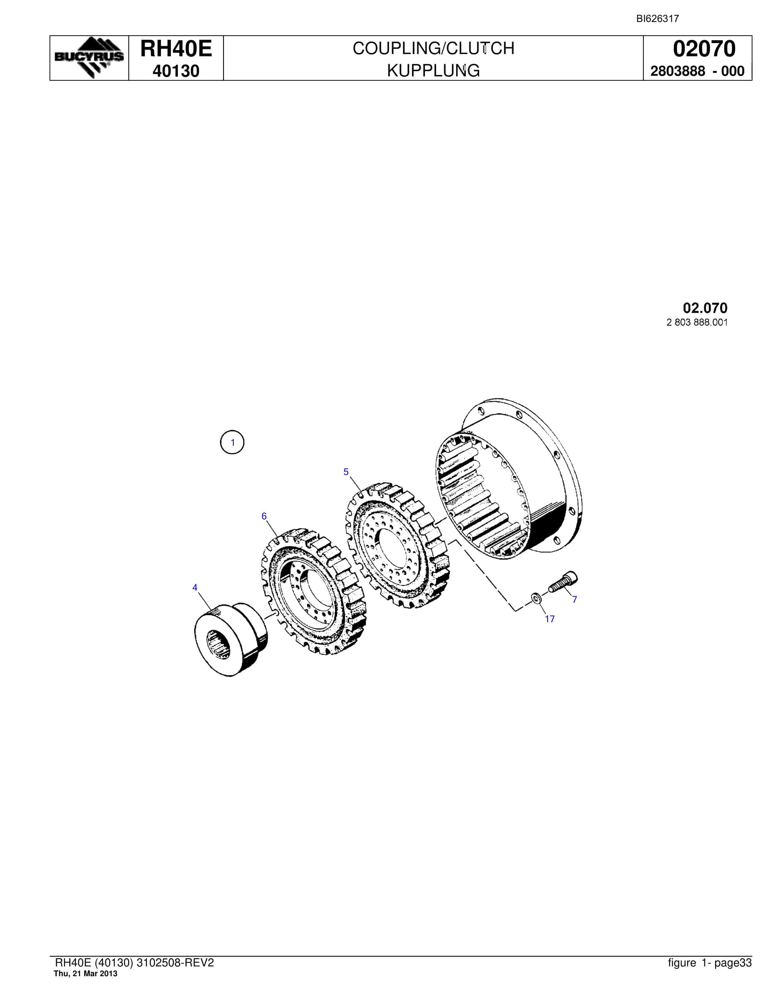 Bucyrus RH40E Hydraulic Excavator Parts Catalog BI626317-2