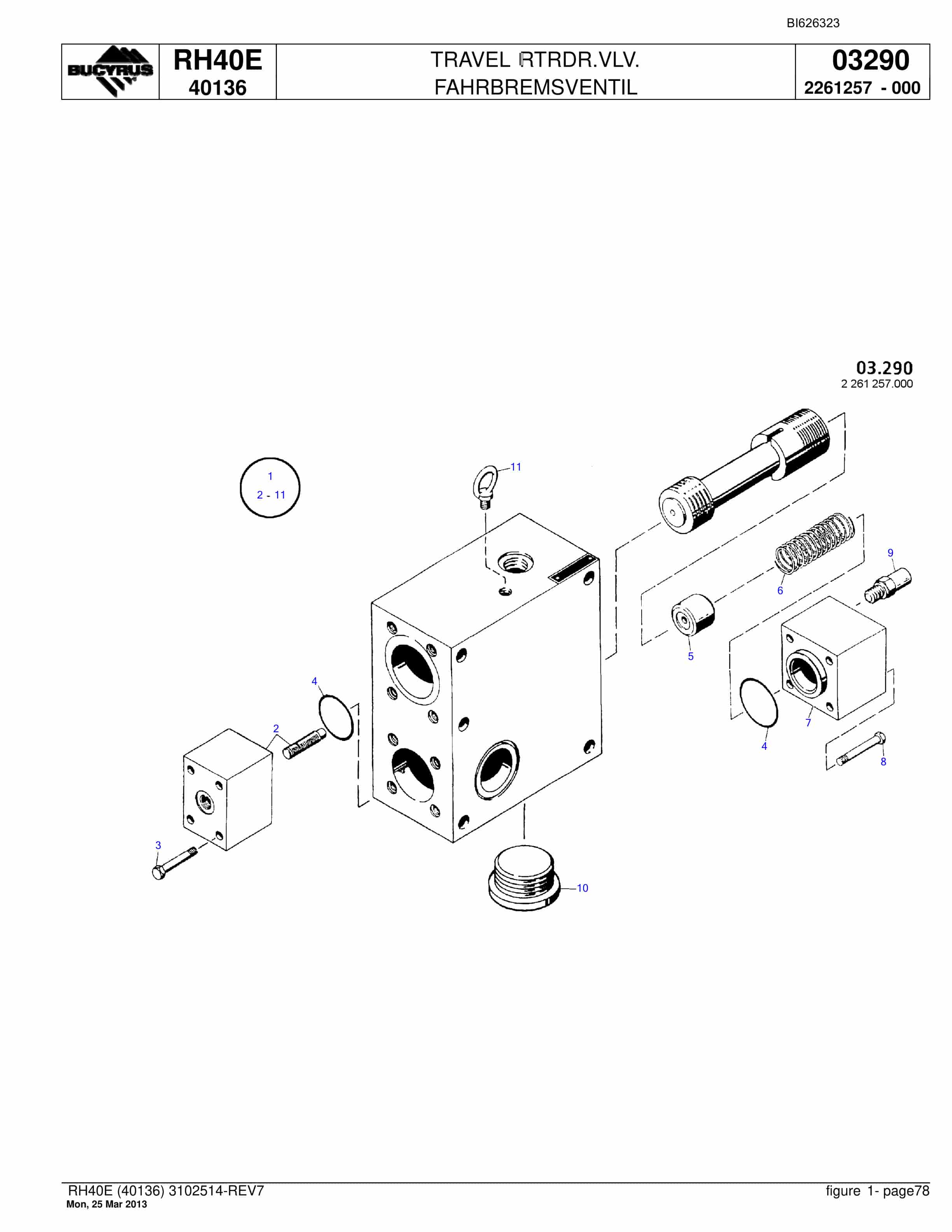 Bucyrus RH40E Hydraulic Excavator Parts Catalog BI626323-5