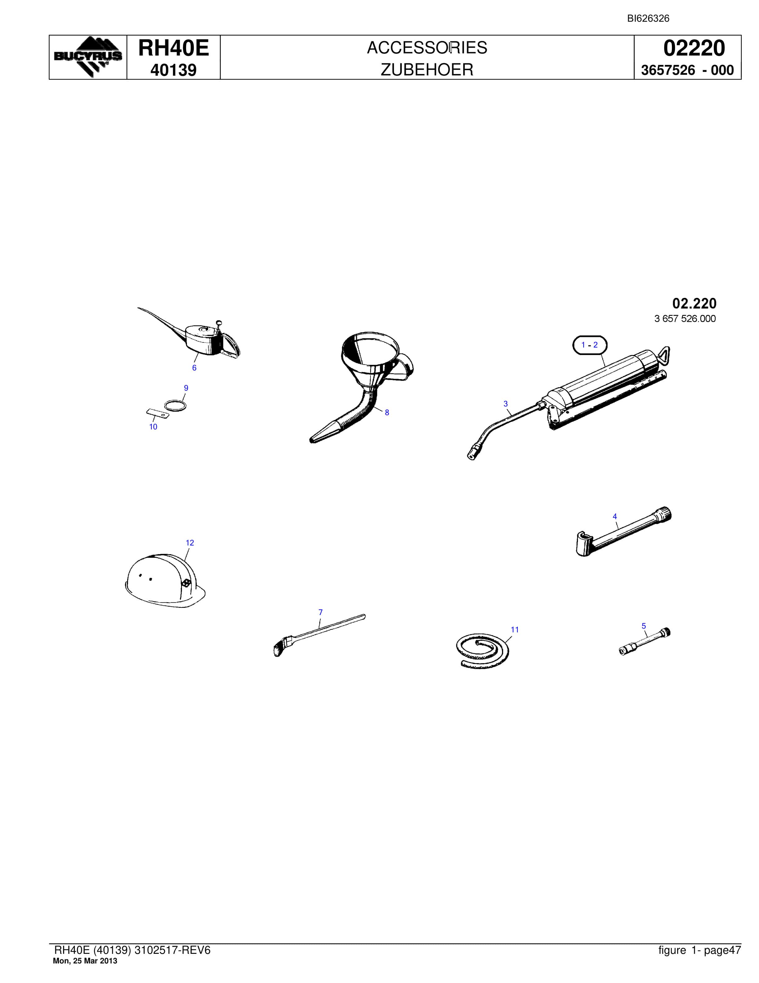 Bucyrus RH40E Hydraulic Excavator Parts Catalog BI626326-2